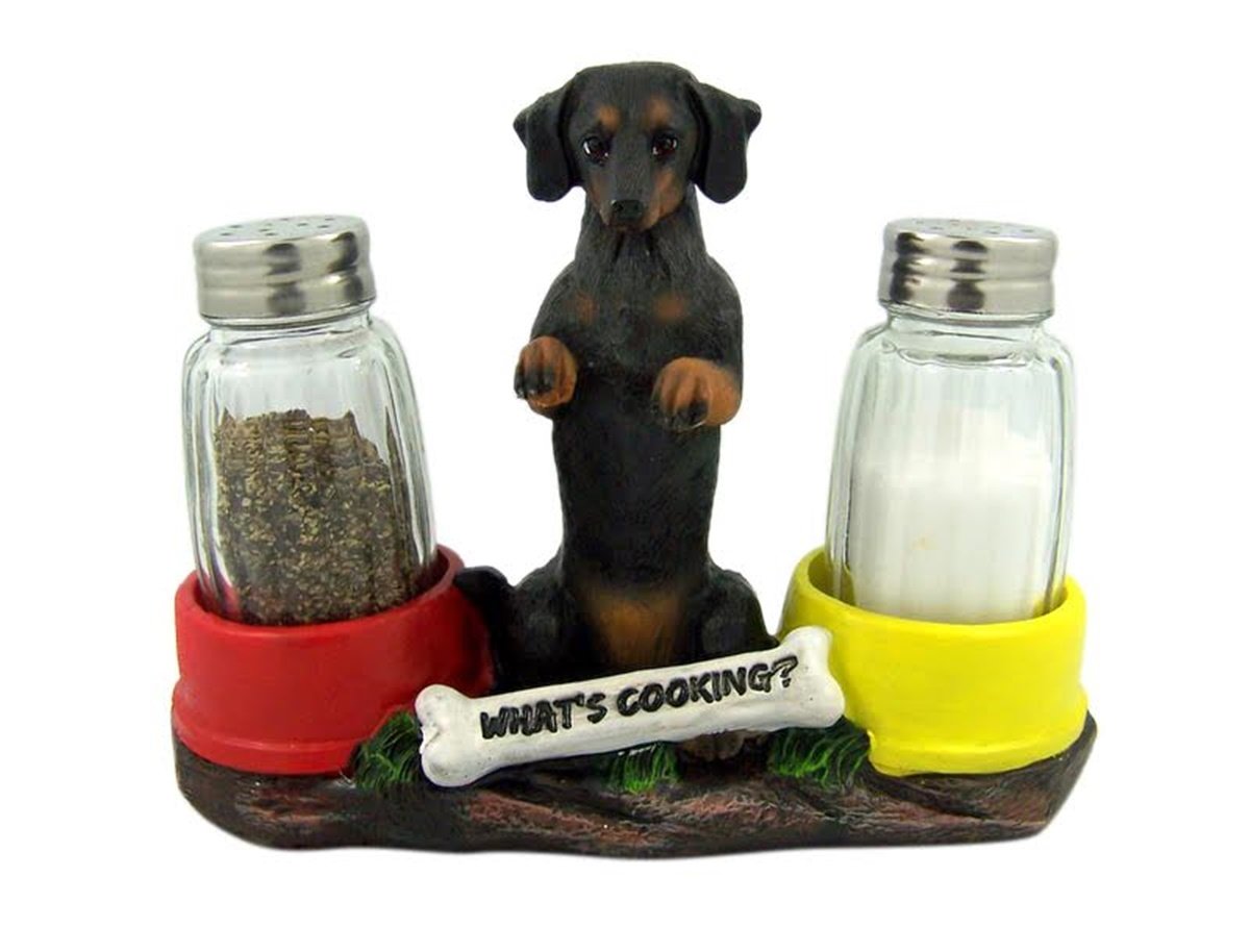 Dachshund Delight Salt & Pepper Shaker Holder, Hot And Spicy Tabletop Decor, 6 Inches