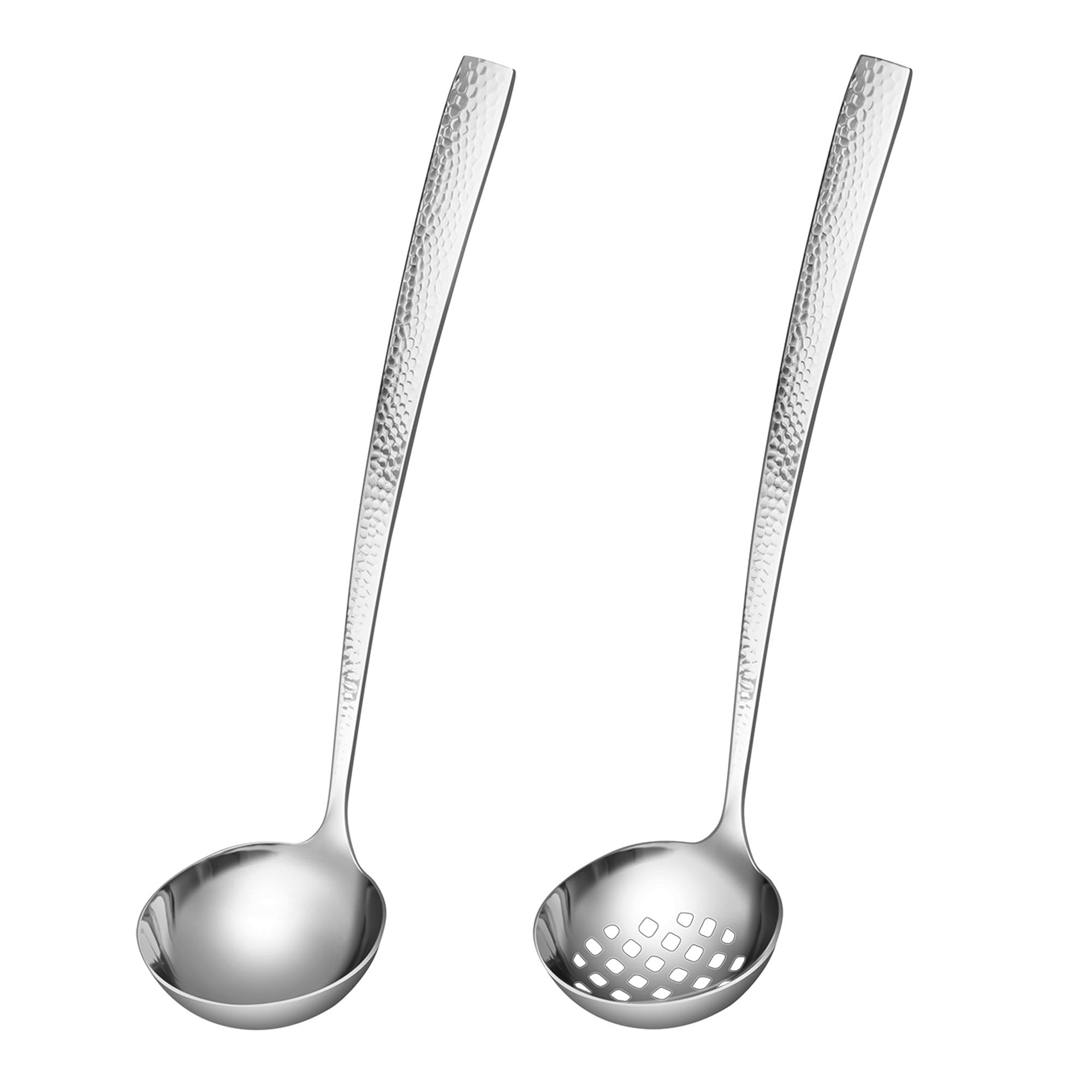 BOHK Hammered Serving Spoon Steel Ladle Spoon Strainer Scoop, Pack of 2