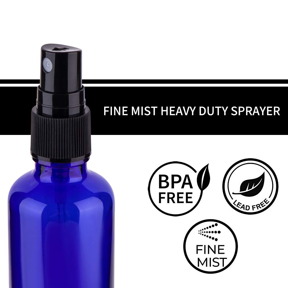 Hydior 2Oz Small Fine Mist Spray Bottles For Essential Oils, Blue Glass Spray Bottle 3 Pack
