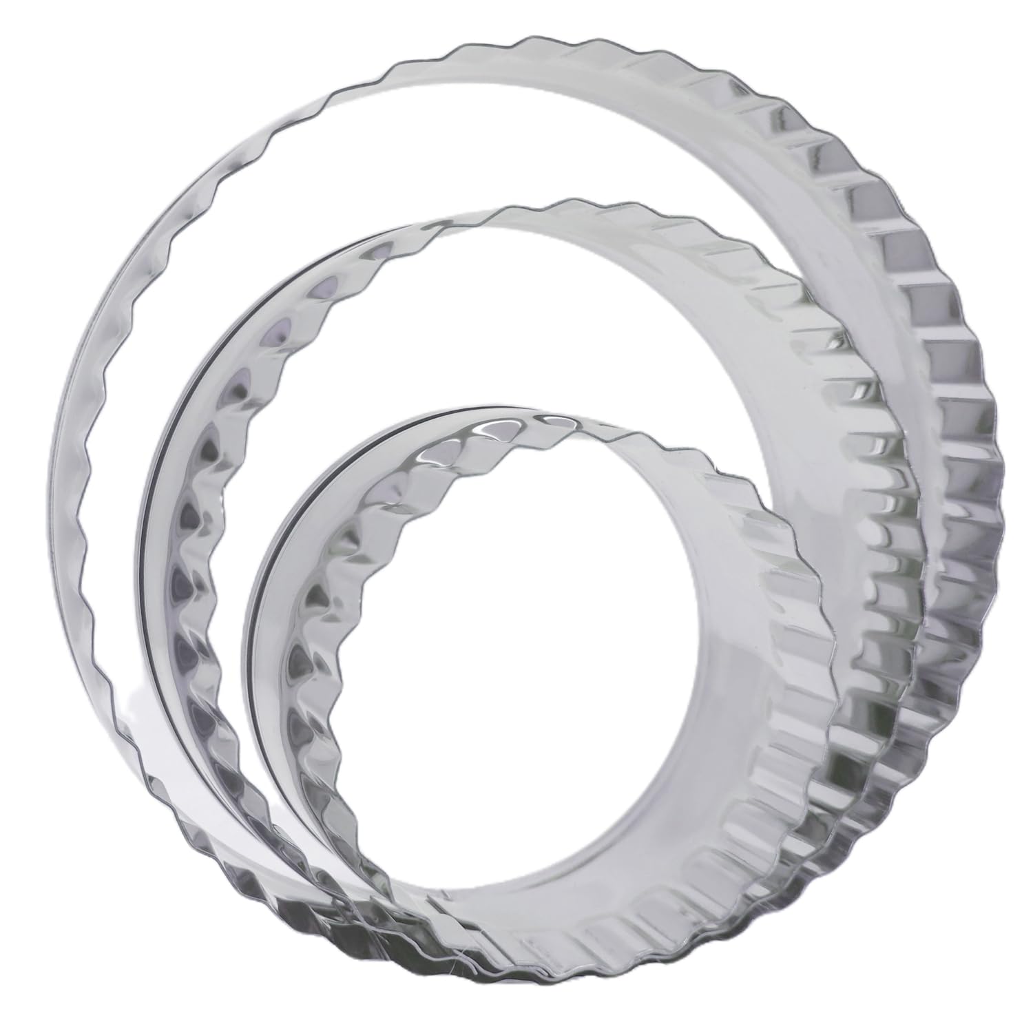 3Pcs Round Biscut Cookie Cutters with Fluted Edge, 4.3 3.5 2.5 Assorted Size Stainless Steel Metal Circle Pastry Cutter, Donu