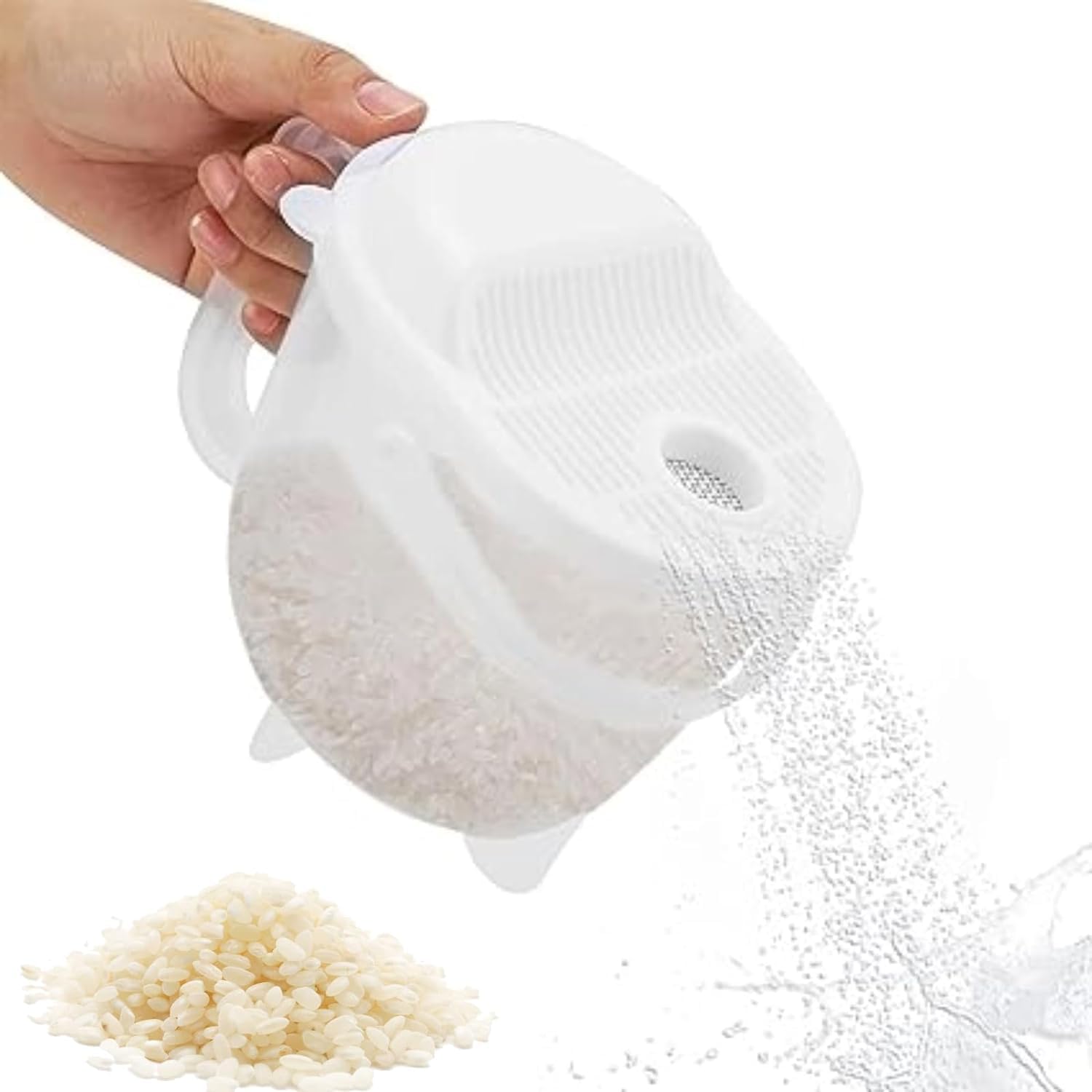 Rice Washer Strainer Bowl, Portable Rice Cleaner Strainer, Kitchen Colander with Handle for Rice, Beans, Grapes and Small Tomato