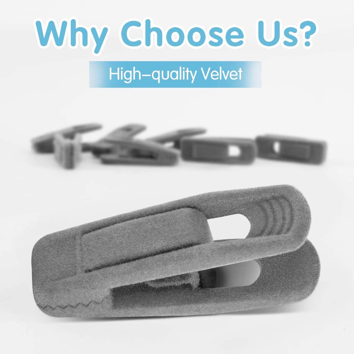 Tofiigrem Grey Velvet Hangers Clips (80-Pack), Non-Slip Strong Velvet Hangers Clips For Velvet Skirt Hangers, Velvet Pants Hange