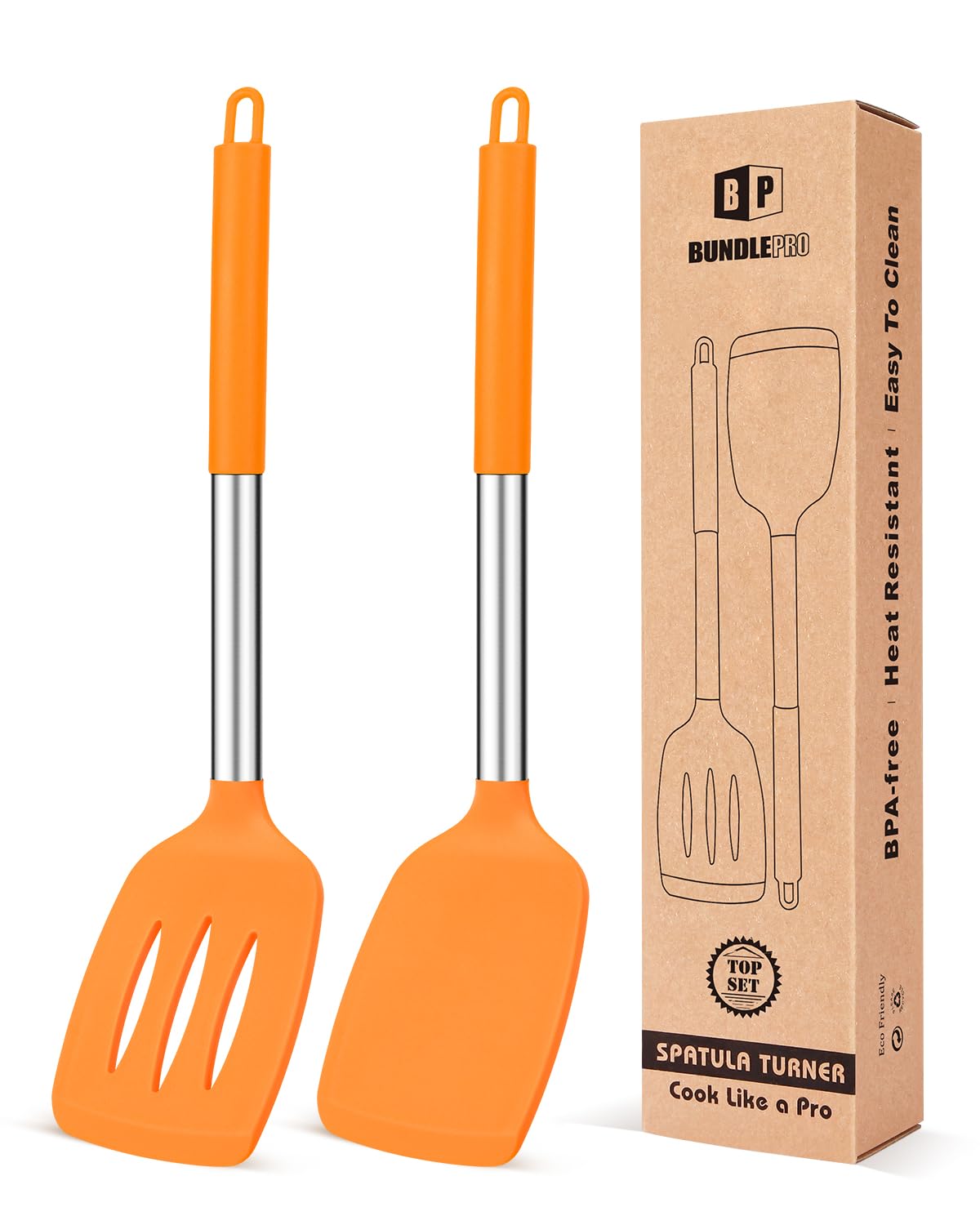Pack of 2 Silicone Solid Turner, Non Stick Slotted Kitchen Spatulas, High Heat Resistant BPA Free Cooking Utensils, Ideal Cookwa