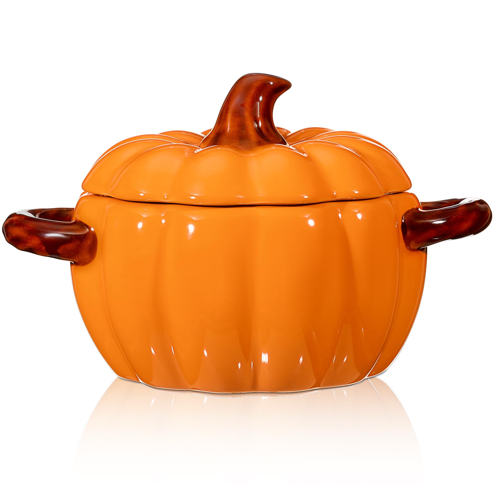 Uiifan 54 oz Ceramic Pumpkin Bowl with Lid, Orange, Oven Safe for Fall
