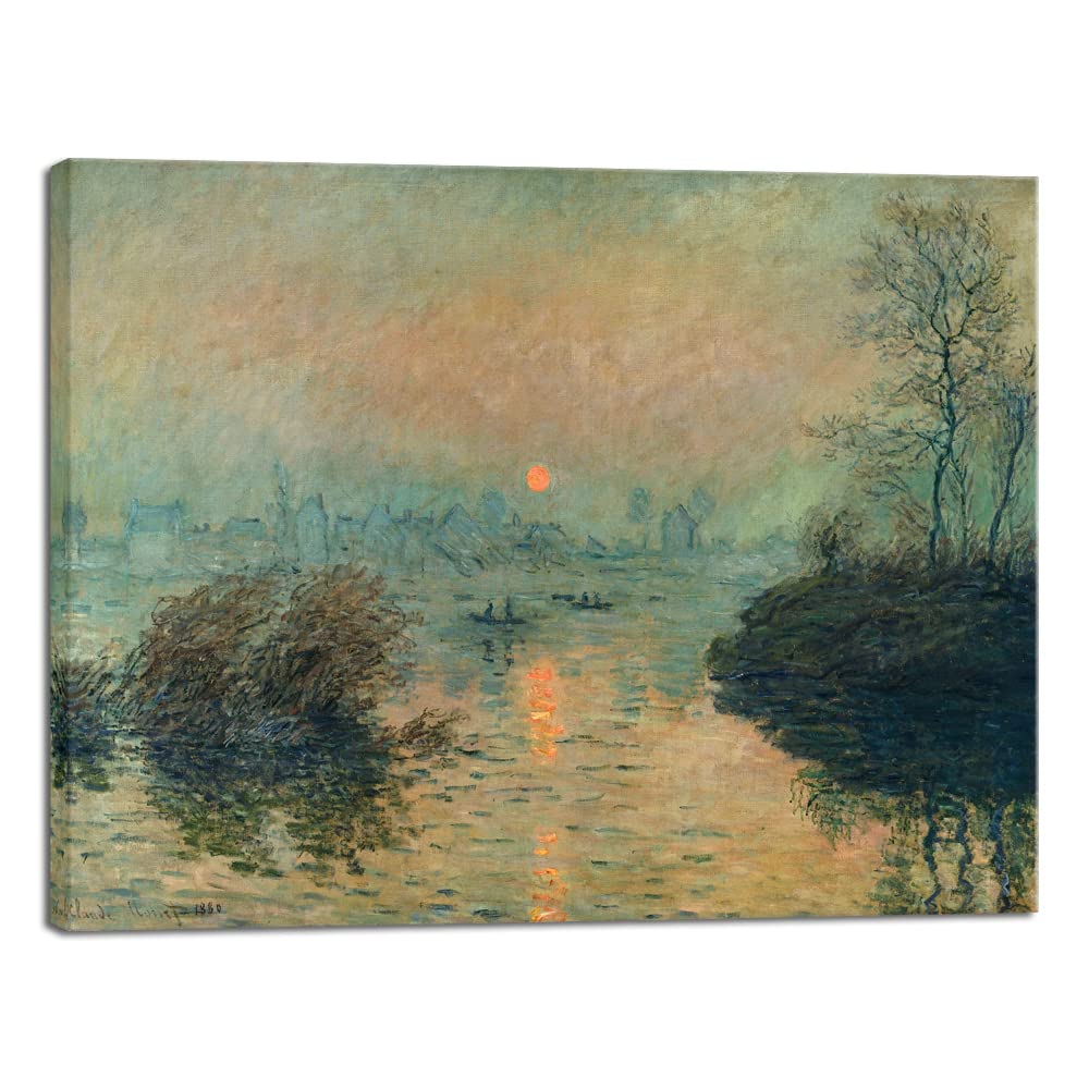 Wieco Art Canvas Wall Art Sunset On The Seine At Lavacourt, Winter Effect By Claude Monet Oil Paintings Canvas Prints Landscape