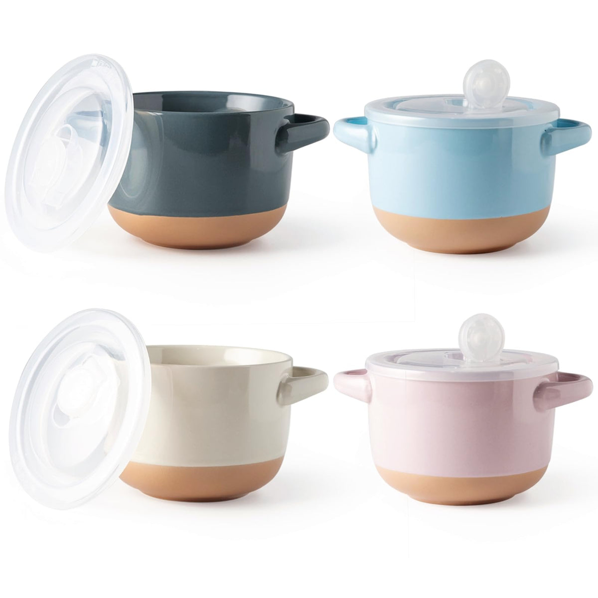 Amorarc 24 Ounces Soup Bowls With Large Handles And Lids, Stoneware Bowls Set Of 4 For Soup, Cereal, Stew, Noodle, Colourful Cer