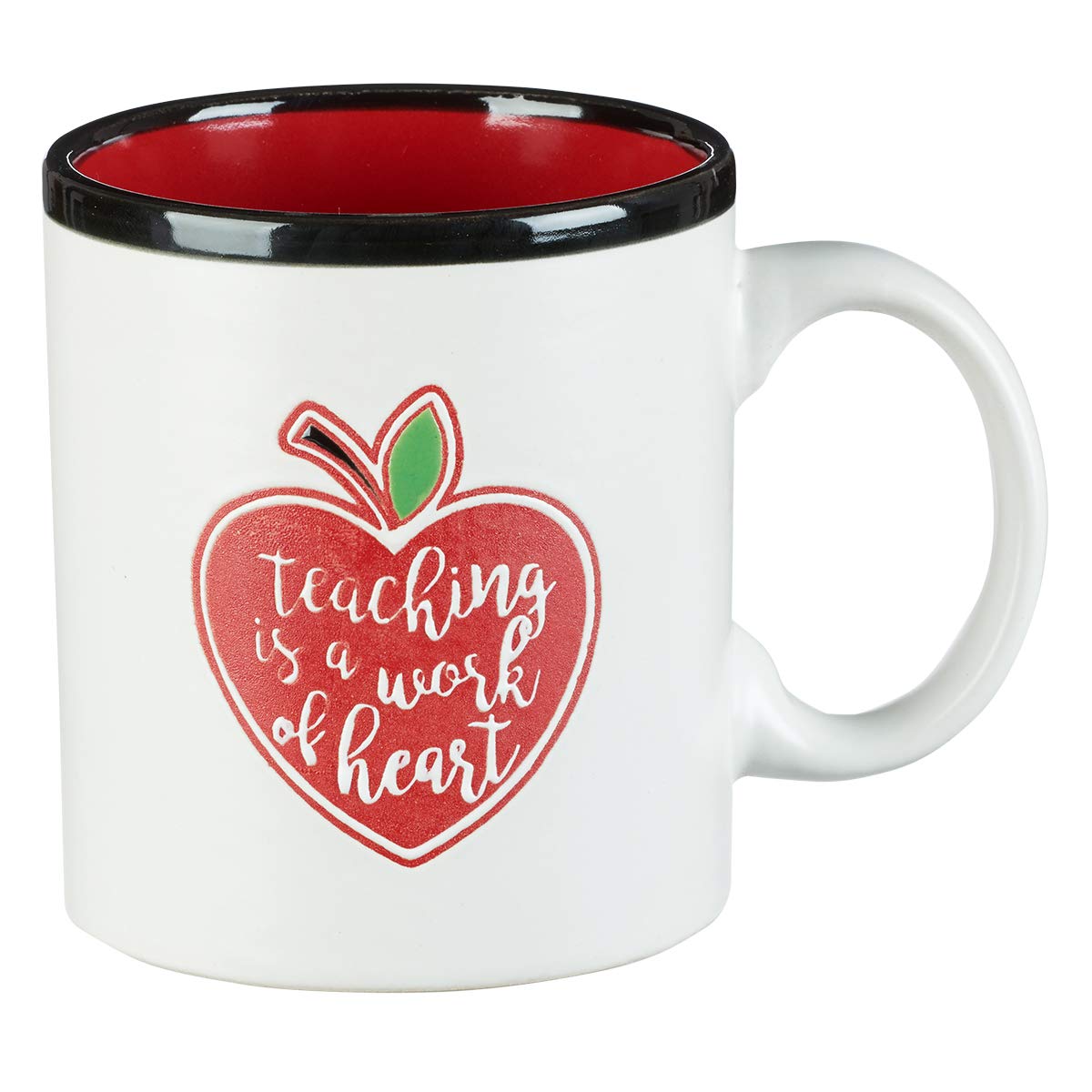 Teaching Is A Work Of Heart Coffee Mug, W/Red Heart Apple, Teacher Appreciation End Of Year Gift, 13 Oz White Ceramic Microwave