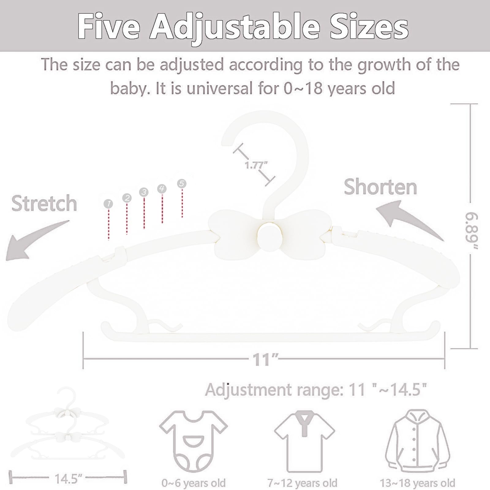 Baby Hangers 30 Pack, 11-14.5'' Adjustable Kid Clothes Hangers For Newborn Closet, Plastic Non-Slip Small Infant Hanger For Todd