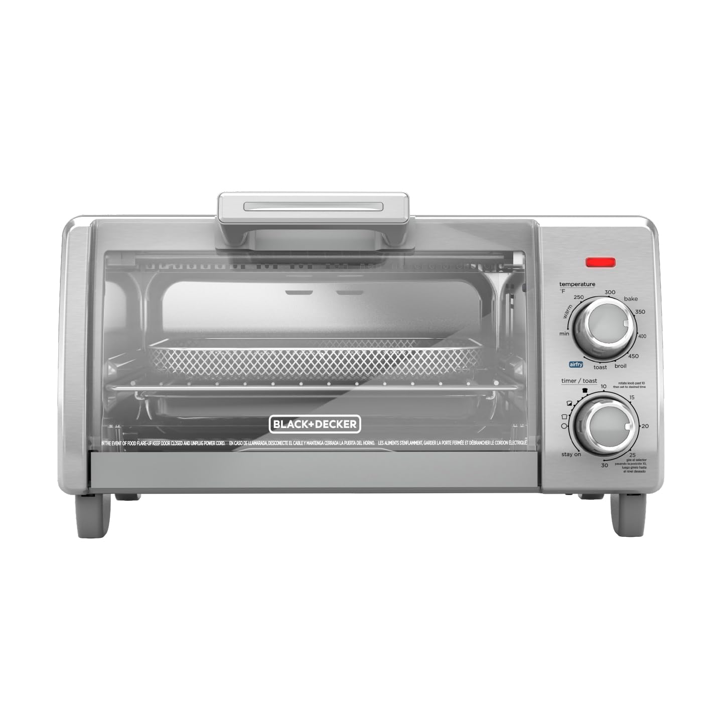 BLACK+DECKER 4-Slice Crisp N Bake Air Fry Toaster Oven, TO1787SS, 5 Cooking Functions, 30 Minute Timer, Stainless Steel