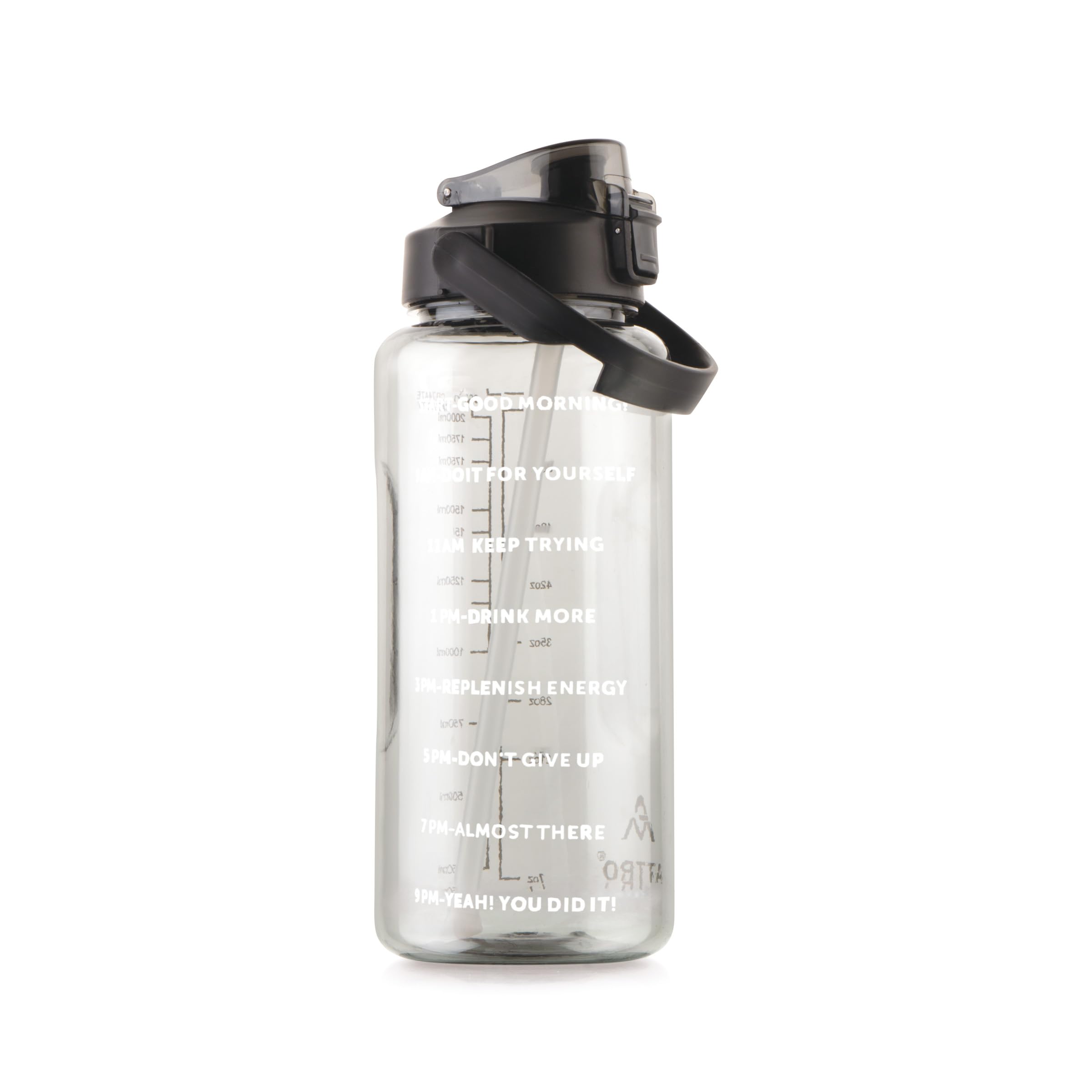 Attro Smasher 2 Liter Quotes & Time Marker Sports Bottle With Easy To Carry Handle & Straw Bpa Free, Leak Proof For Gym, Office,
