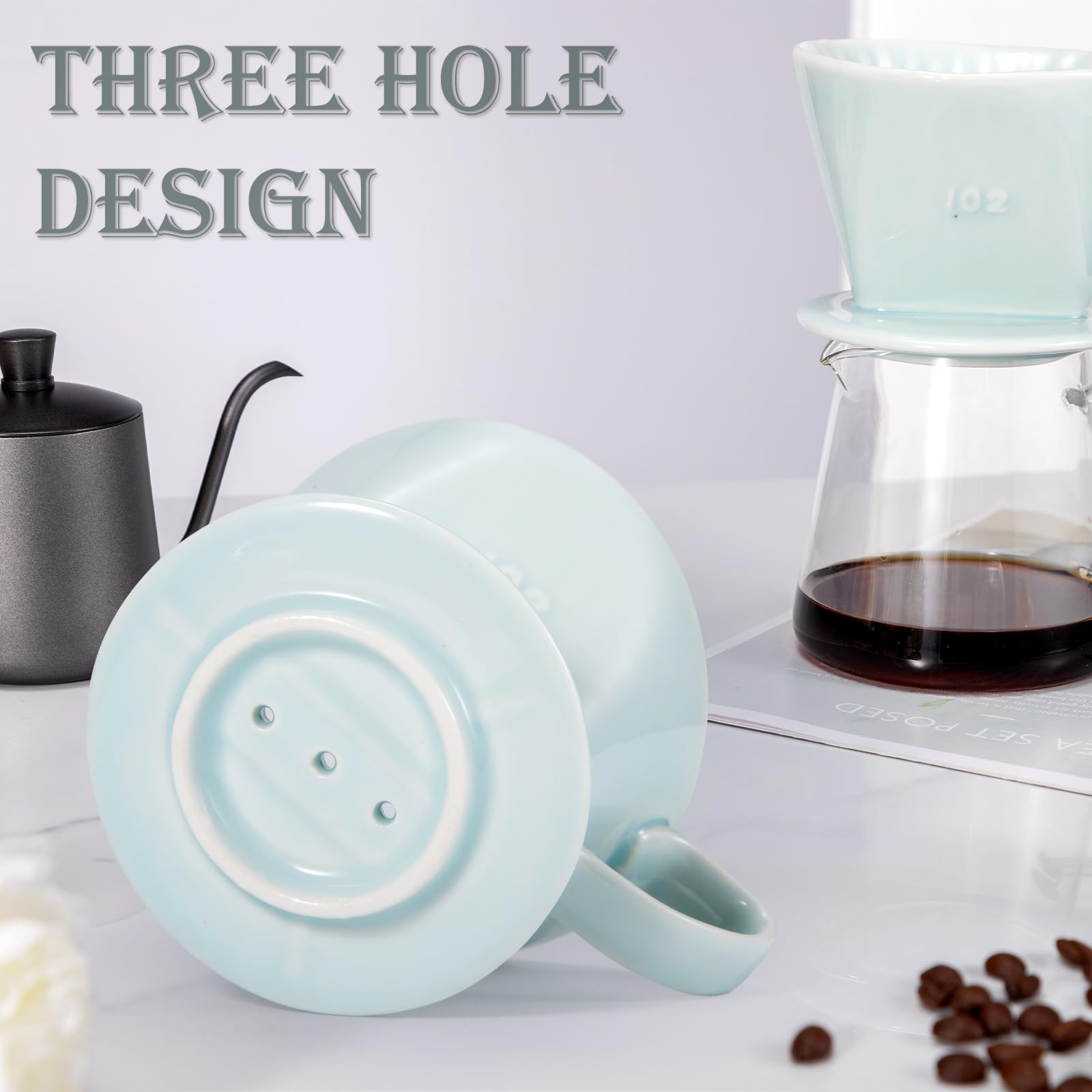 Noarixa Pour Over Coffee Dripper, Ceramic Pour Over Coffee Maker With 3 Holes Flat Bottom, Easy Manual Brew Maker, Porcelain Slo
