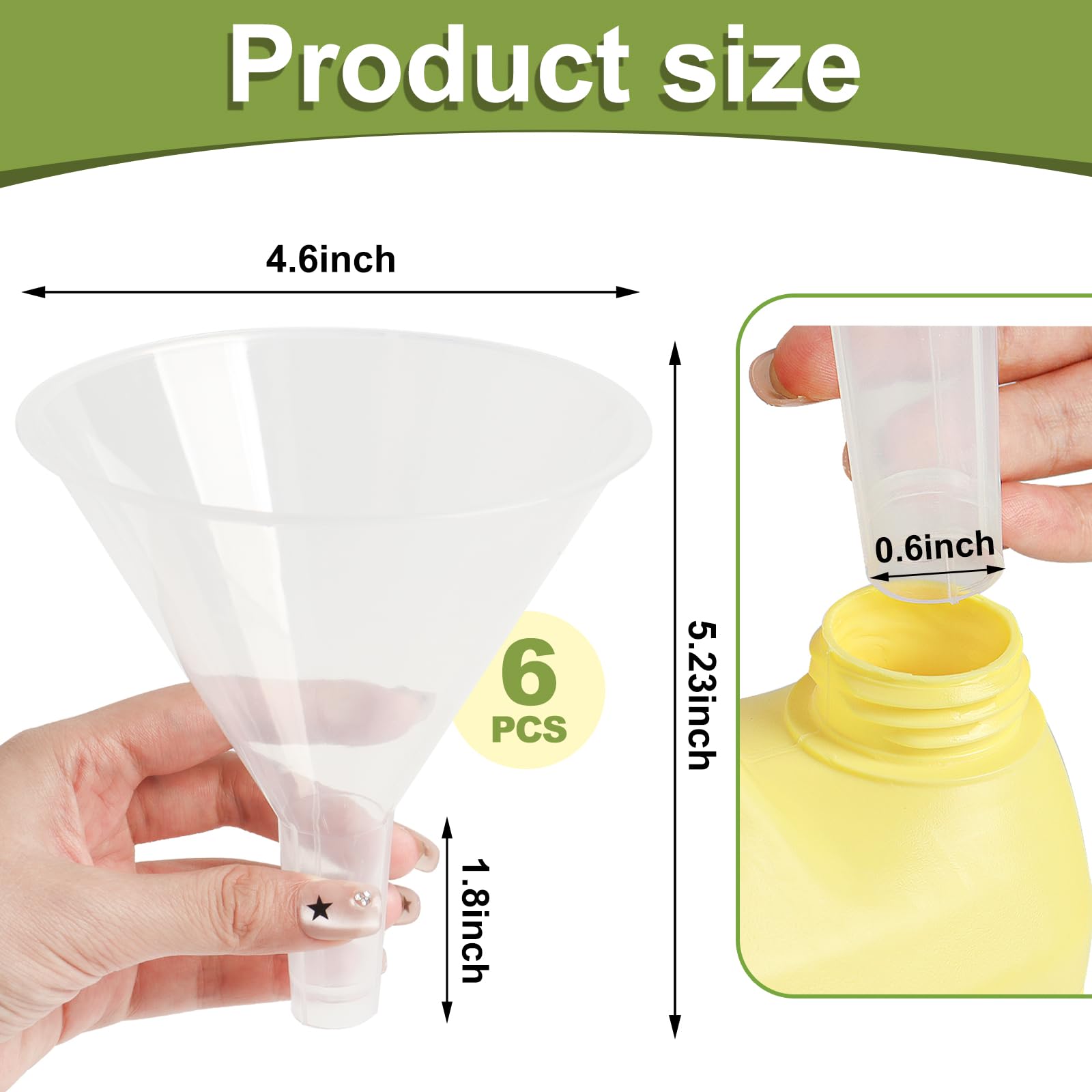 Sbyure 6 Pack Plastic Funnels, 4.6 Inch Multi-Purpose Clear Plastic Funnels With Long Reaching Spout For Science Lab Bottle Fill
