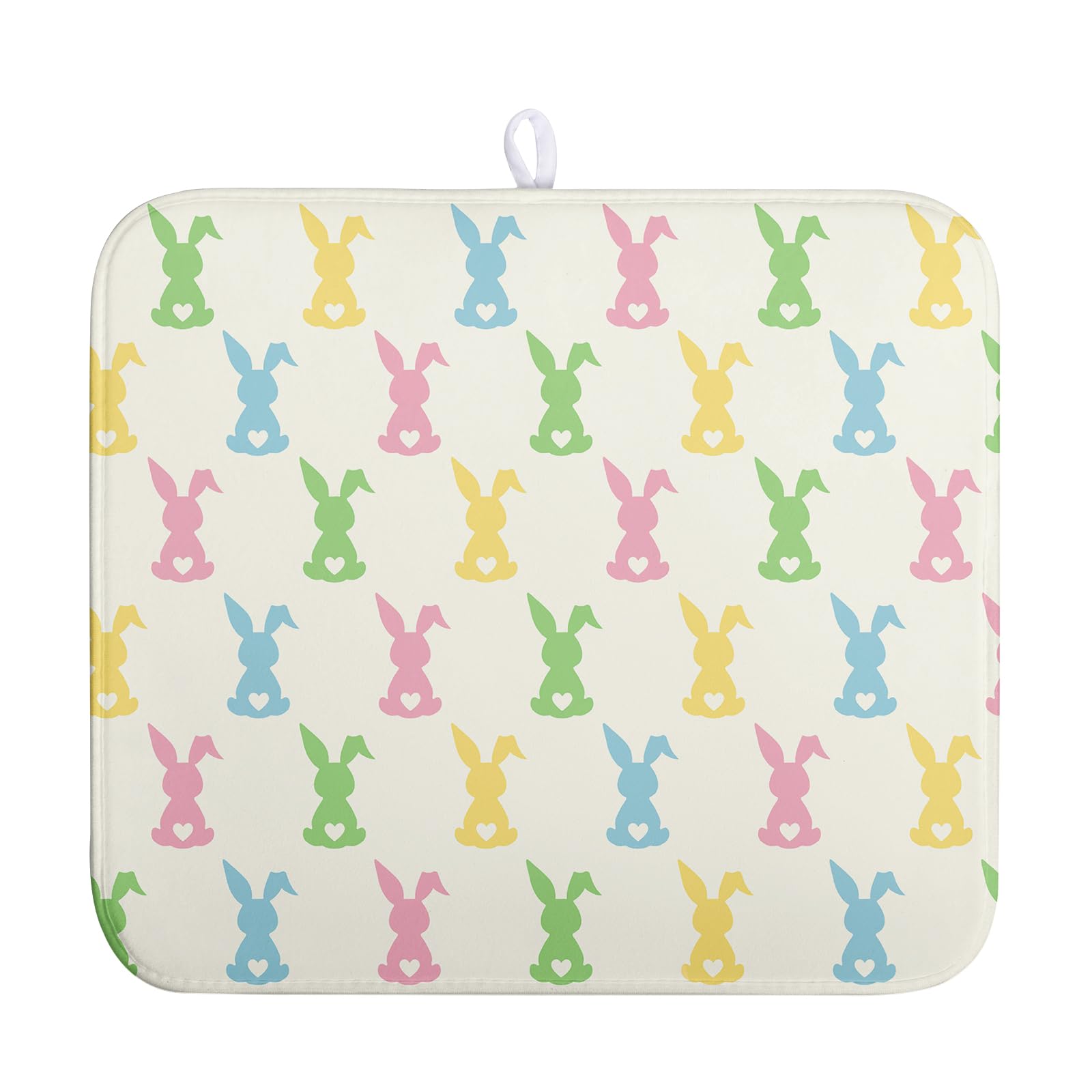 Easter Bunny Dish Drying Mat Colorful Cute Rabbits Kitchen Drying Mat Spring Microfiber Dish Dryer Pad Absorbent Reversible Dish