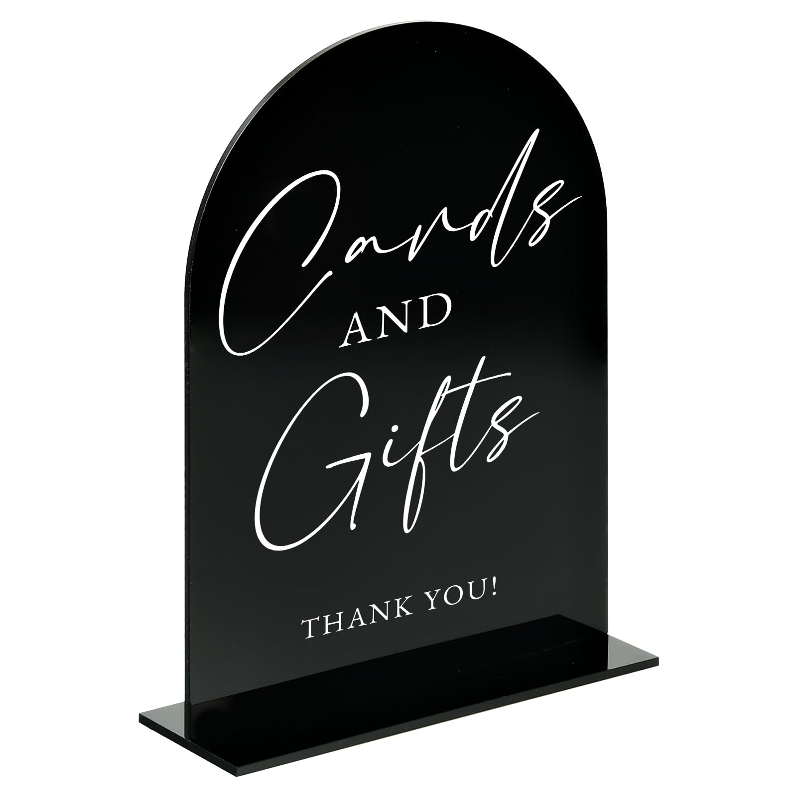 Set of 2 Black Acrylic Wedding Signs for Reception, 5x7 Black Arched Acrylic Table Sign and Base | Cards and Gifts | Guest Book