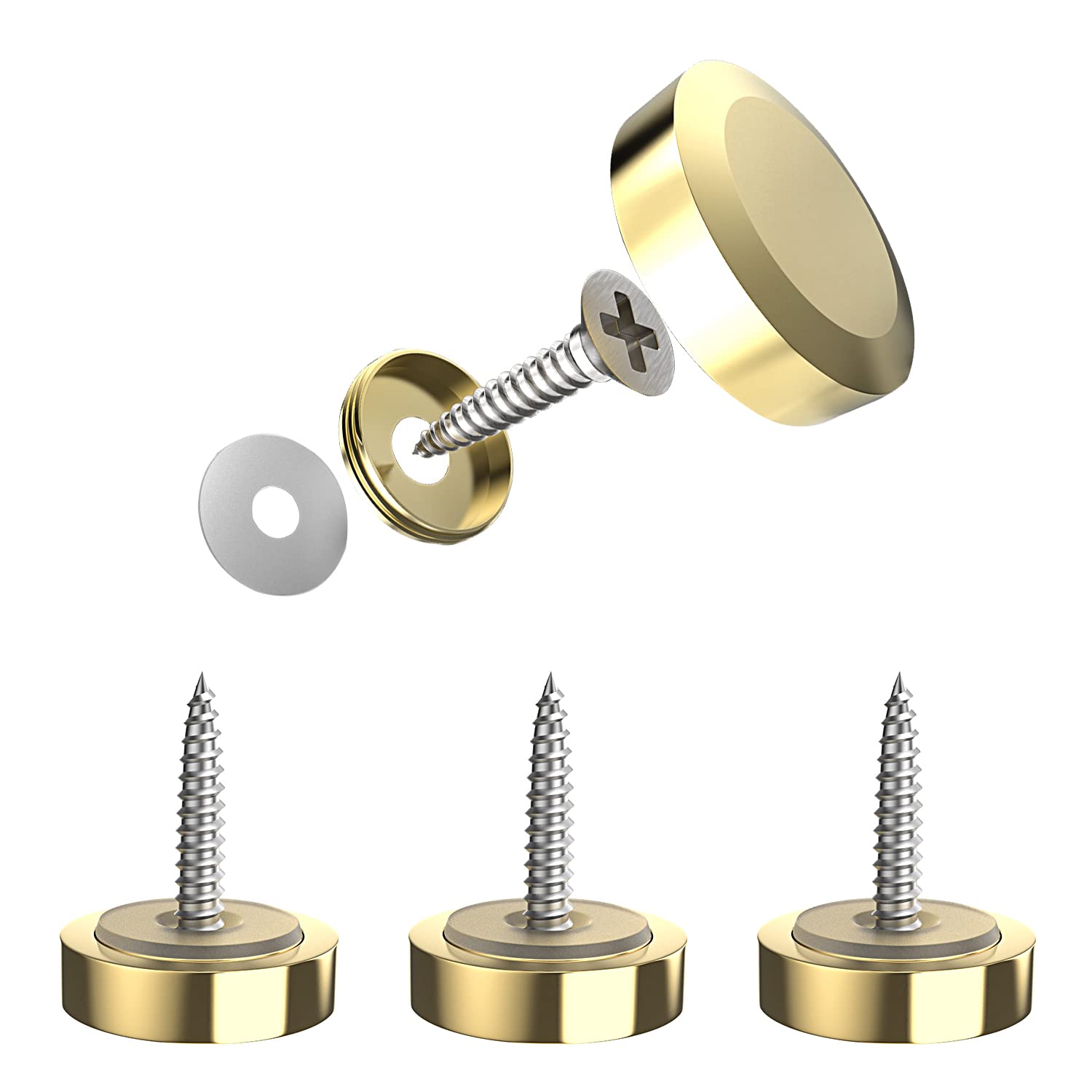 Aopin Mirror Screw Cap, Decorative Screws Cover Fasteners For Sign/Advertising Hardware Nails/Construction, Polished Shiny Gold,