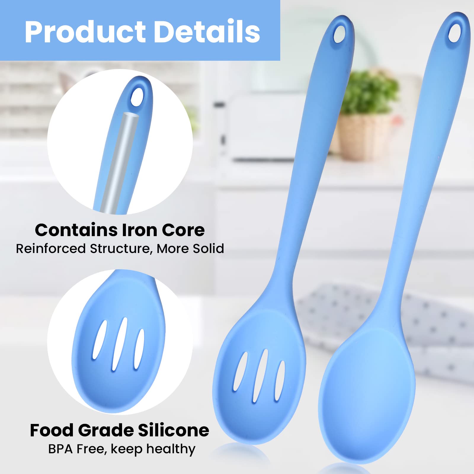 Mixing Spoons, Silicone Slotted Spoon, Silicone Spoons For Cooking, Serving Spoons For Mixing, Serving, Draining, Stirring, Dish