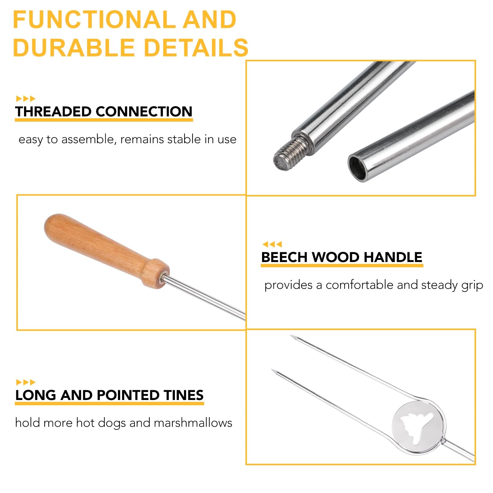 Begatter Heavy Duty Hot Dog Roasting Sticks For Campfire, Extendable Marshmallow Sticks For Fire Pit, 32'' Long Smores Sticks, S