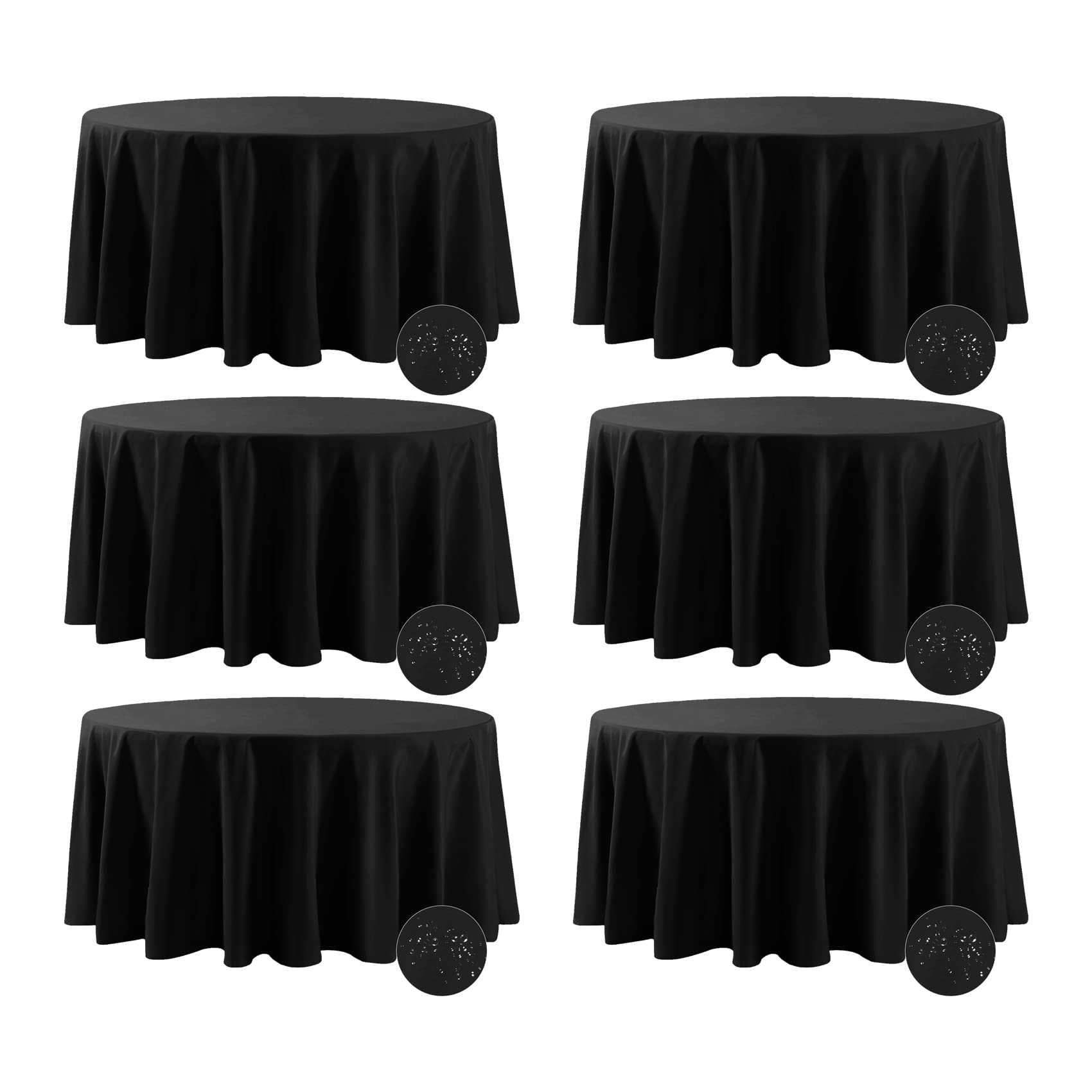 Fokitut 6 Pack Waterproof Round Tablecloth, 108 Inch, Stain Resistant And Wrinkle Polyester Table Cloth, Fabric Table Cover For