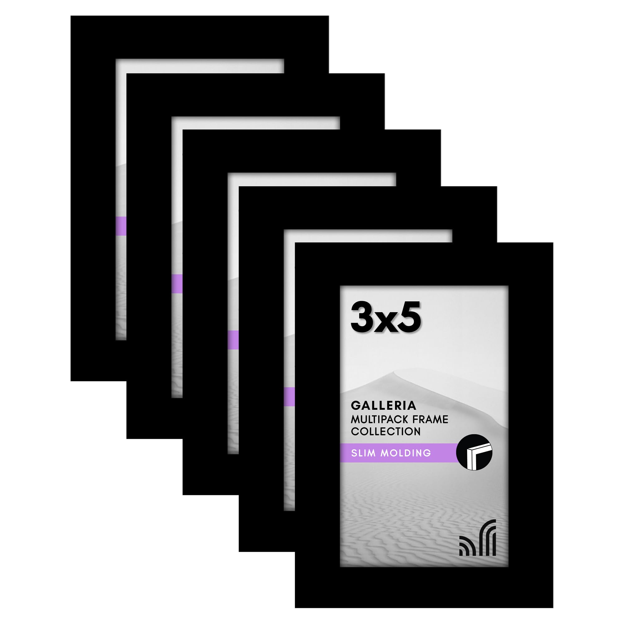 Americanflat 3x5 Picture Frame with Polished Plexiglass - Set of 5 - Galleria Collection - Picture Frames for Tabletop and Wall 