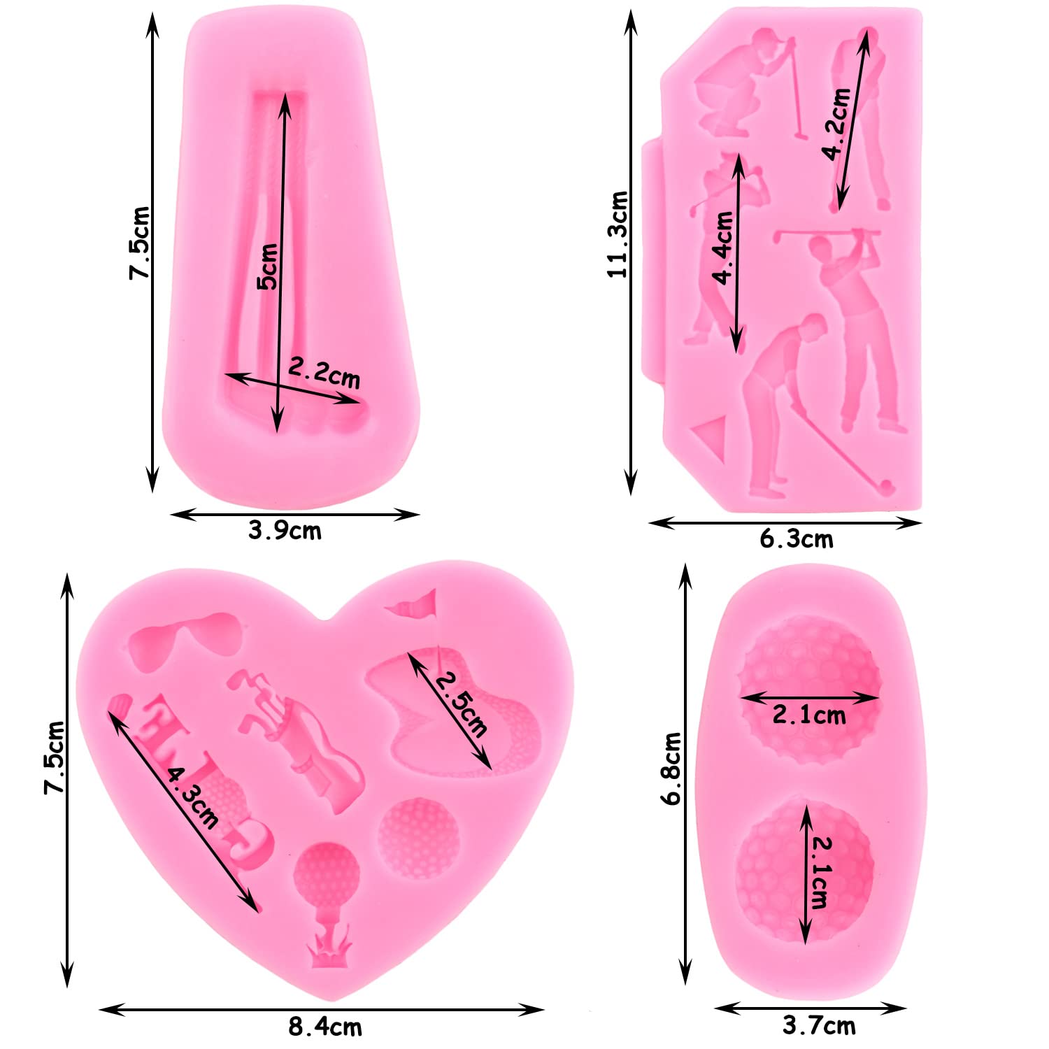 Zixiang Golf Silicone Mold Golf Balls Fondant Mold Golf Club Mold For Cake Decorating Cupcake Topper Polymer Clay Candy Chocolat