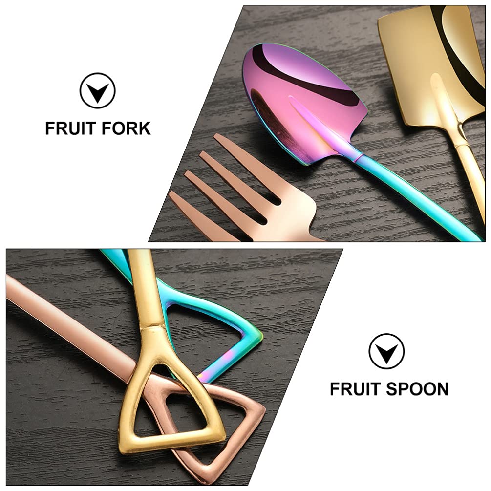 Osaladi 6Pcs Shovel Fork And Spoon Shovel Coffee Spoon Mini Shovel Spoons Dessert Shovel Spoons Rainbow Spoons And Forks Stainle