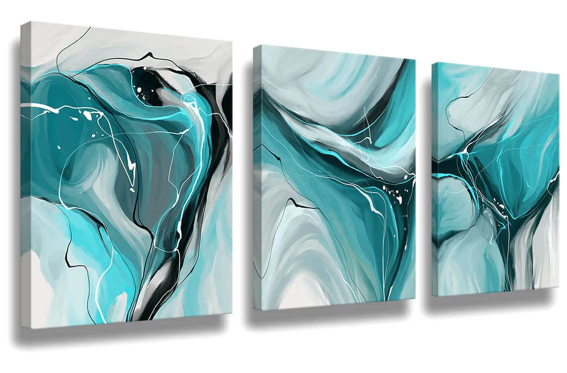 Canvas Painting Abstract Wall Art Teal Wall Art Living Room Canvas Wall Art Bedroom Wall Art Bathroom Wall Art Abstract Watercolor Home Decor Kitchen Poster Art 12x16 Inch/Set of 3 Wall Decor Painting