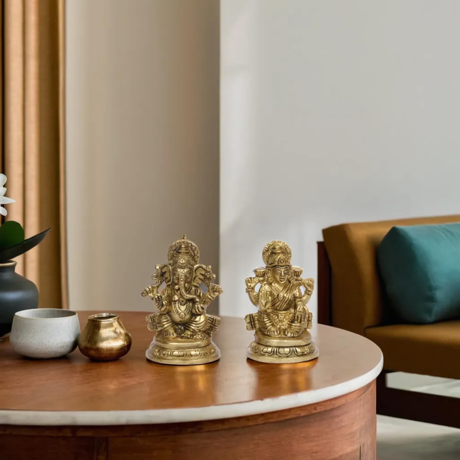 Kartique Brass Laxmi Ganesh Idol For Home Dcor, Showpiece, Gift - 3.25 Inch Height For Good Luck In Gold Color