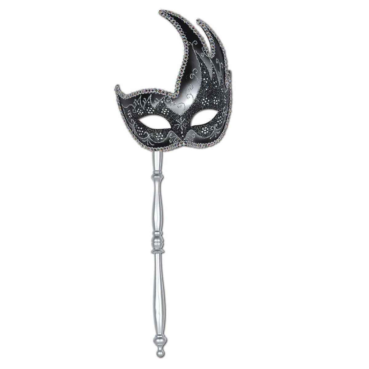 Beistle Glittered Mask With Stick, Silver (54200-S)