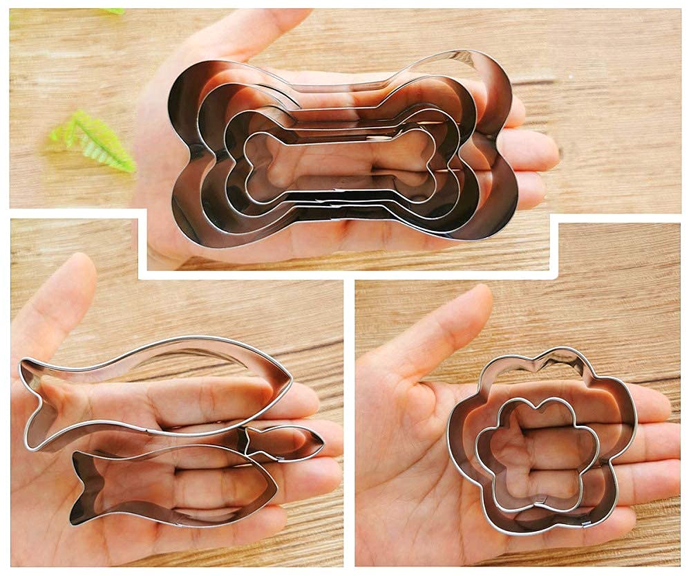 Lubtosmn Dog Bone Cookie Cutter Set-9 Piece-Large And Mini Dog Bone Paw Fish Cookie Cutters Baking Molds For Small Large Dog Cat