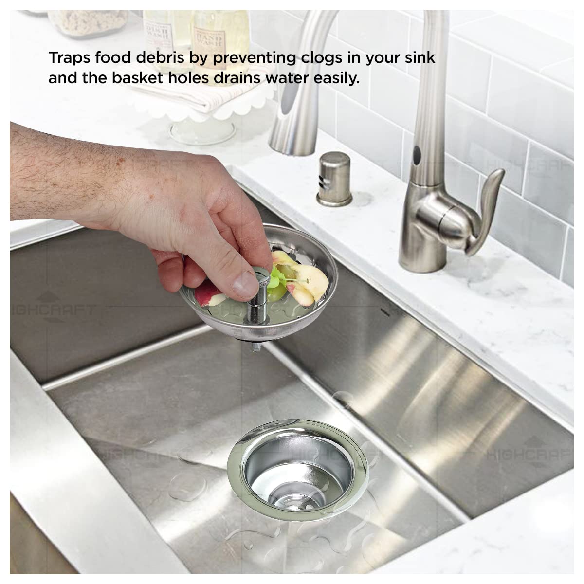 Highcraft 9736 Lucky 7 Heavy Duty Kitchen Sink (3-1/2 Inch) Stainless Steel Drain Assembly With Strainer Basket-And Water Stoppe