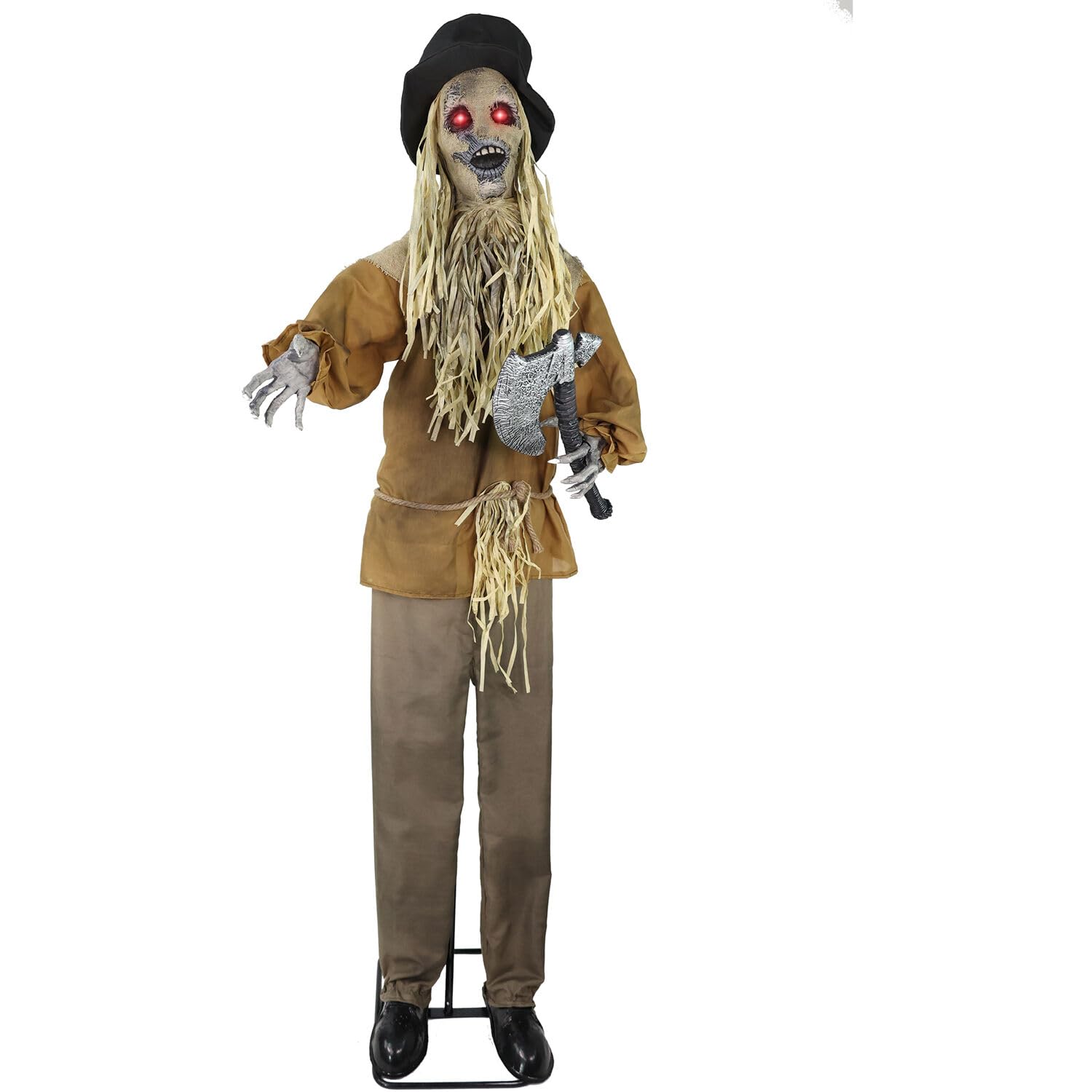 Haunted Hill Farm Lifesize Animatronic Scary Haunted Scarecrow with Touch Activated Lights and Sound, Battery-Operated Indoor or