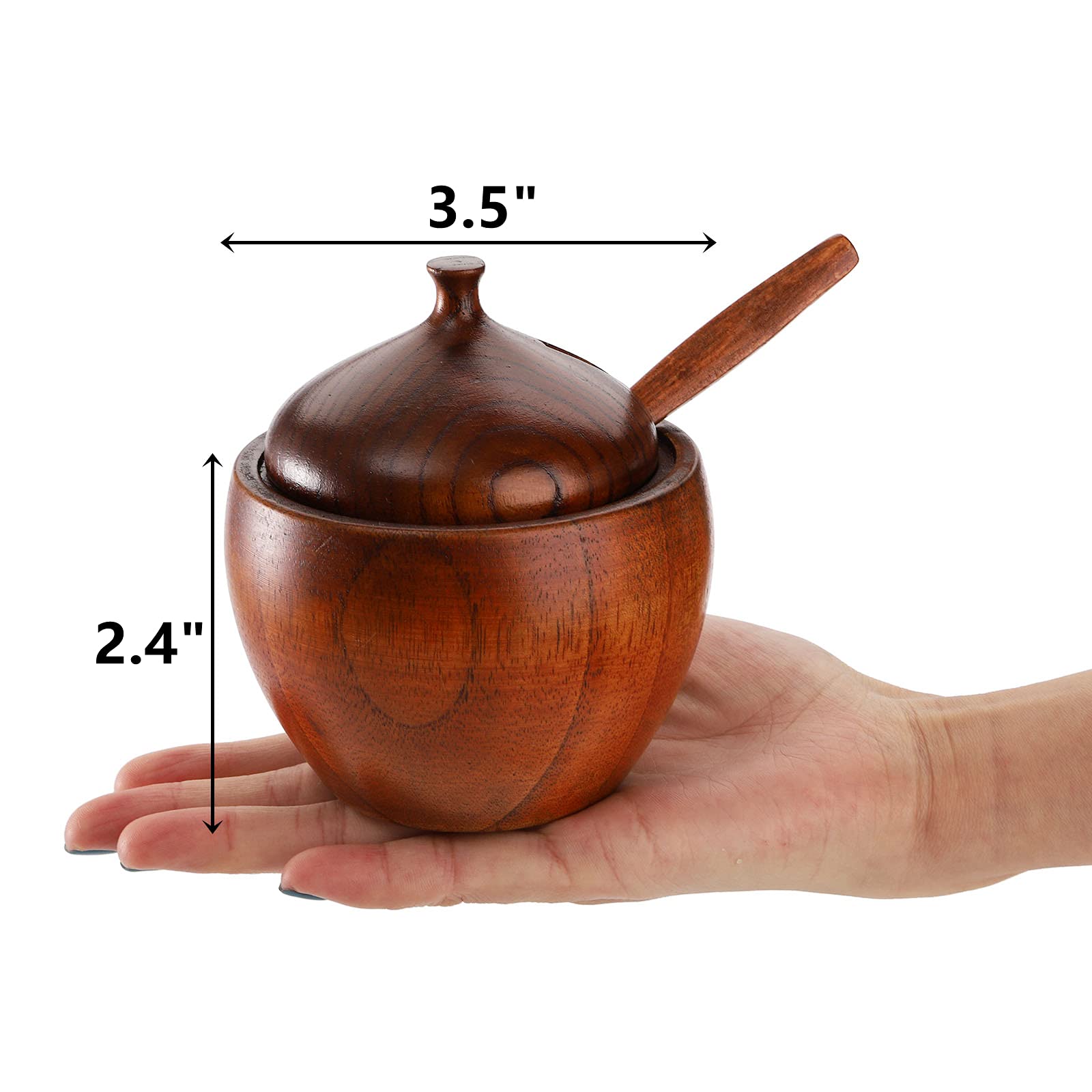 Deayou 3 Pack Wood Salt Box Spice Jar, Natural Wooden Salt Cellar With Lid And Spoon, Sugar Bowl Pepper Seasoning Container Hold