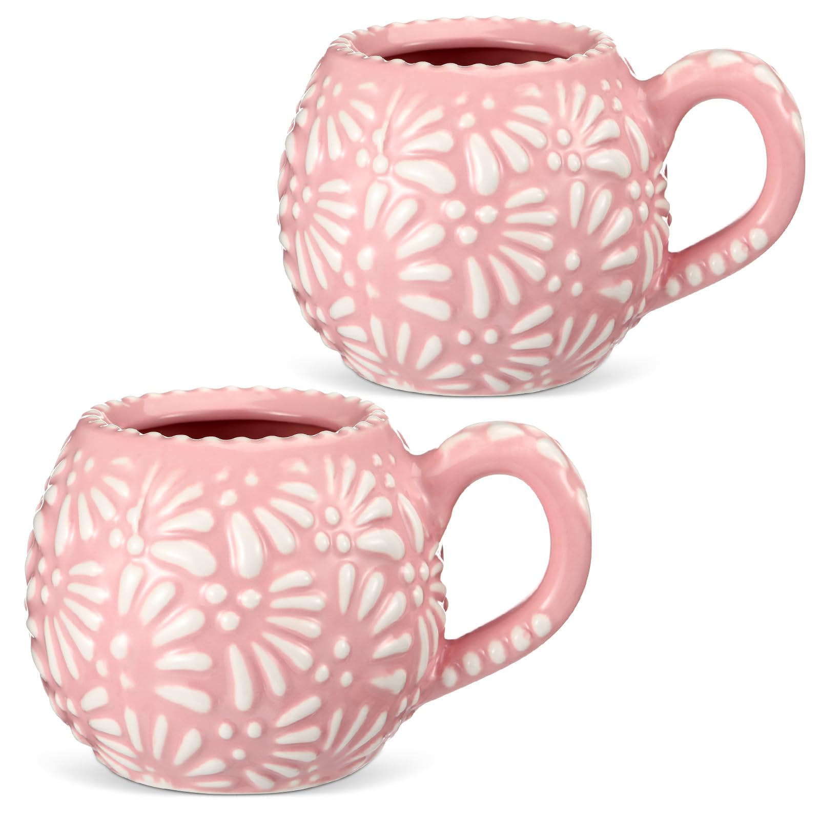 HIYZI 2 Pack Mexican Coffee Mugs Pink Talavera Design Ceramic Coffee Cups