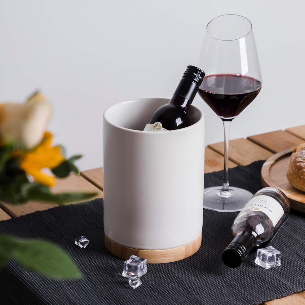 Sweejar Kitchen Utensil Holder With Wooden Bottom, 6.7'' Ceramic Utensil Crock To Hold Spatulas For Cooking Countertop, Housewar