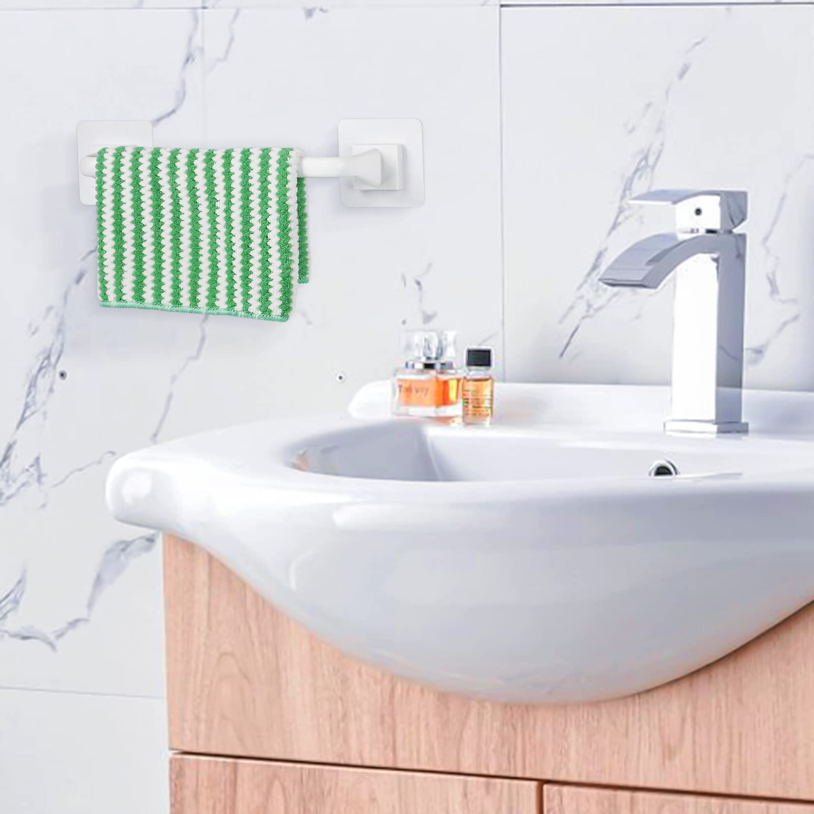 Liitrton Self Adhesive Towel Bar No Drill Hand Towel Hanger For Bathroom And Kitchen Towel Storage Self (S, White)