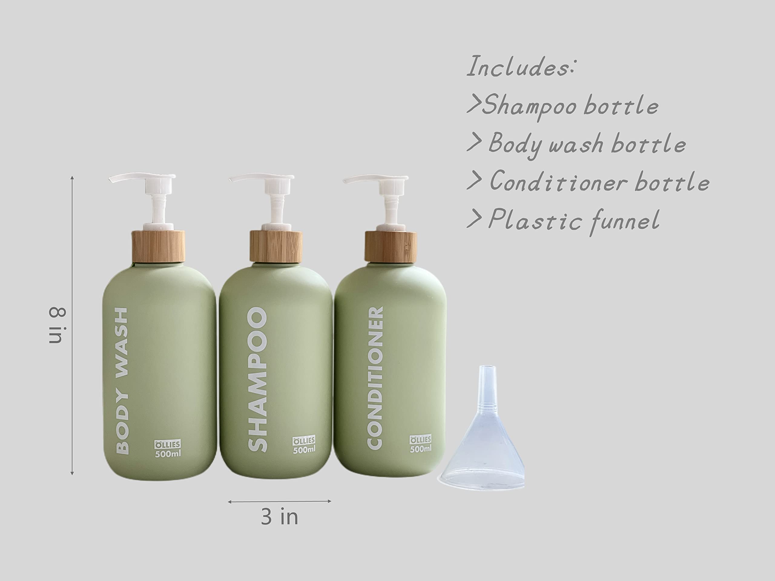 Ollies Shampoo And Conditioner Dispenser, Shower Soap Dispenser For Bathroom-Set Of 3 With Permanent Stylish Label-17Oz, 500Ml R