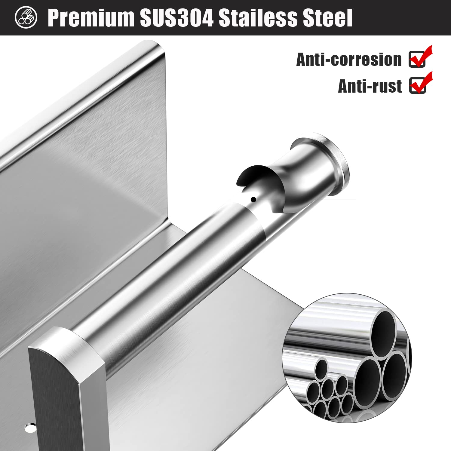 Tindbea Toilet Paper Holder with Phone Shelf + Towel Robe Hooks  Adhesive or Screw Wall Mounted Toilet Paper Roll Storage  Stainless Steel Bathroom Tissue Roll Holder (Brushed Nickel)