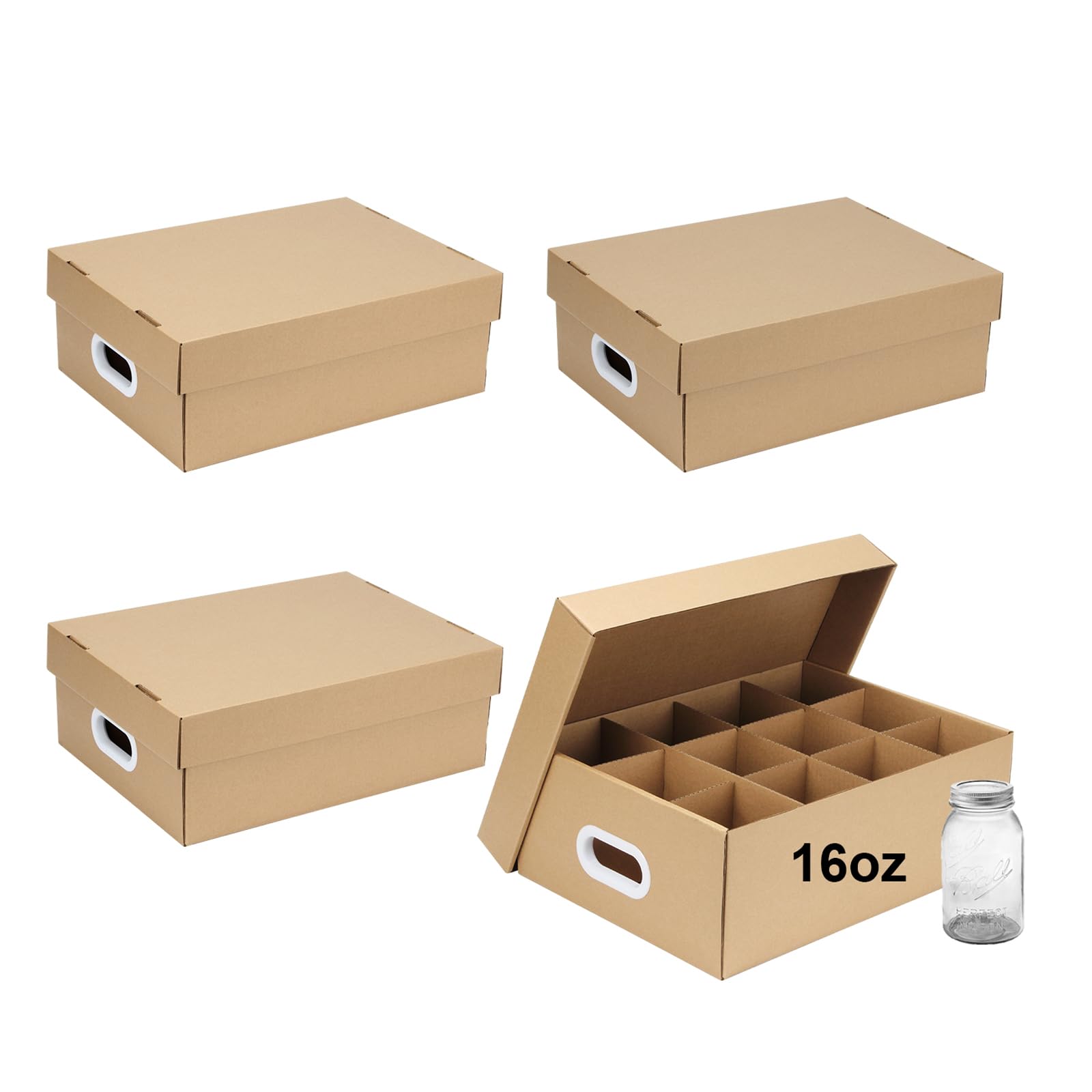 DIICCYO 4 Pcs Cardboard Mason Jar Storage Box for 16 oz Regular or Wide Mouth Jars Canning Boxes with Handles and Dividers, 12 C