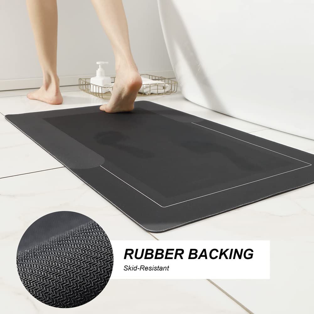 Hellotree 3Pcs Bath Mat Rug Rubber Non Slip Quick Dry Rug Sets Super Absorbent Thin Bathroom Rugs Fit Under Door Dark Grey Washa