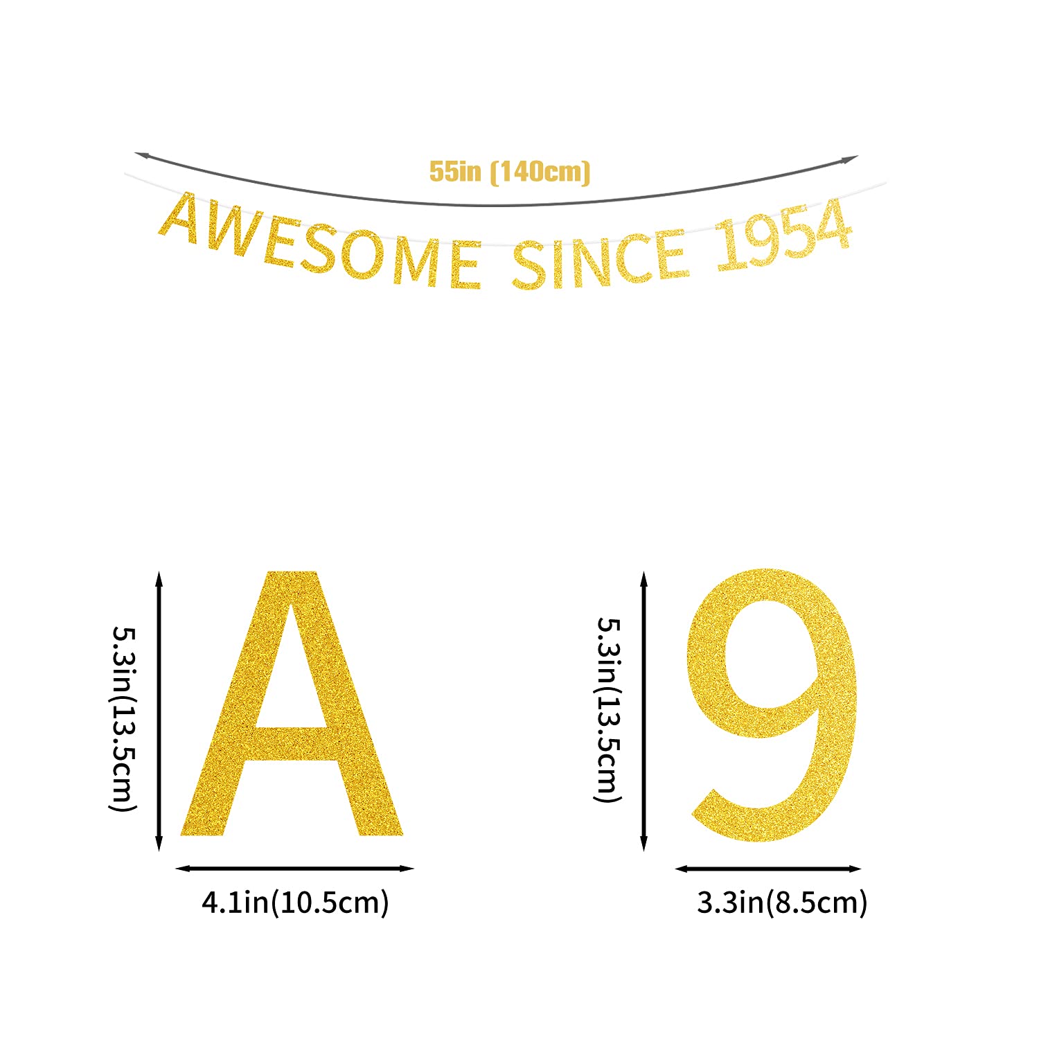 Awesome Since 1954 Banner Pre-Strung Happy 70Th Birthday Banner Gold Glittery 70 Seventy Years Old Birthday Party Decorations Fo