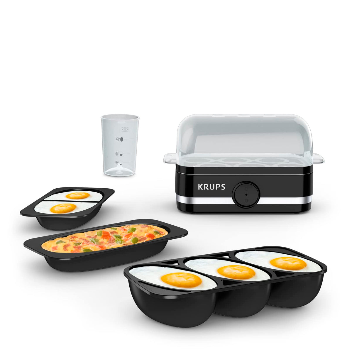 Krups: Simply Electric Plastic And Stainless Steel Egg Cooker 6 Eggs 400 Watts Hard, Medium, And Soft Boiled, Poached, Scrambled