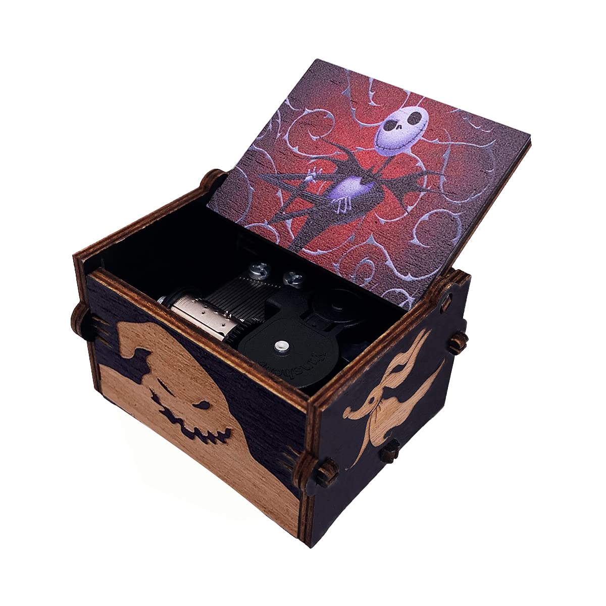 Wind Up Music Box The Nightmare Before Christmas Painted Musical Box Clockwork Laser Engraved Wood Musical Gifts for Fans (Image