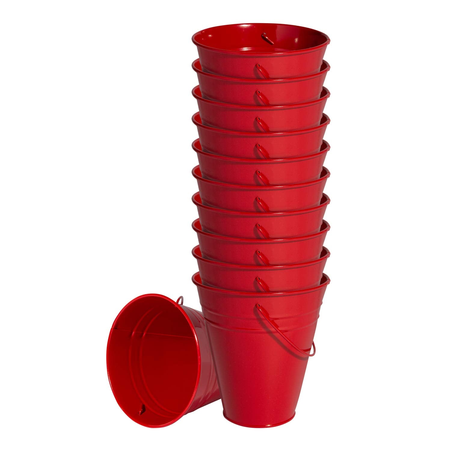 Houseables Red Bucket, Red Metal Bucket, Small Pail, Galvanized Pail, Mini Tin Container, Metal Pale, with Handle, Tin Cans for 