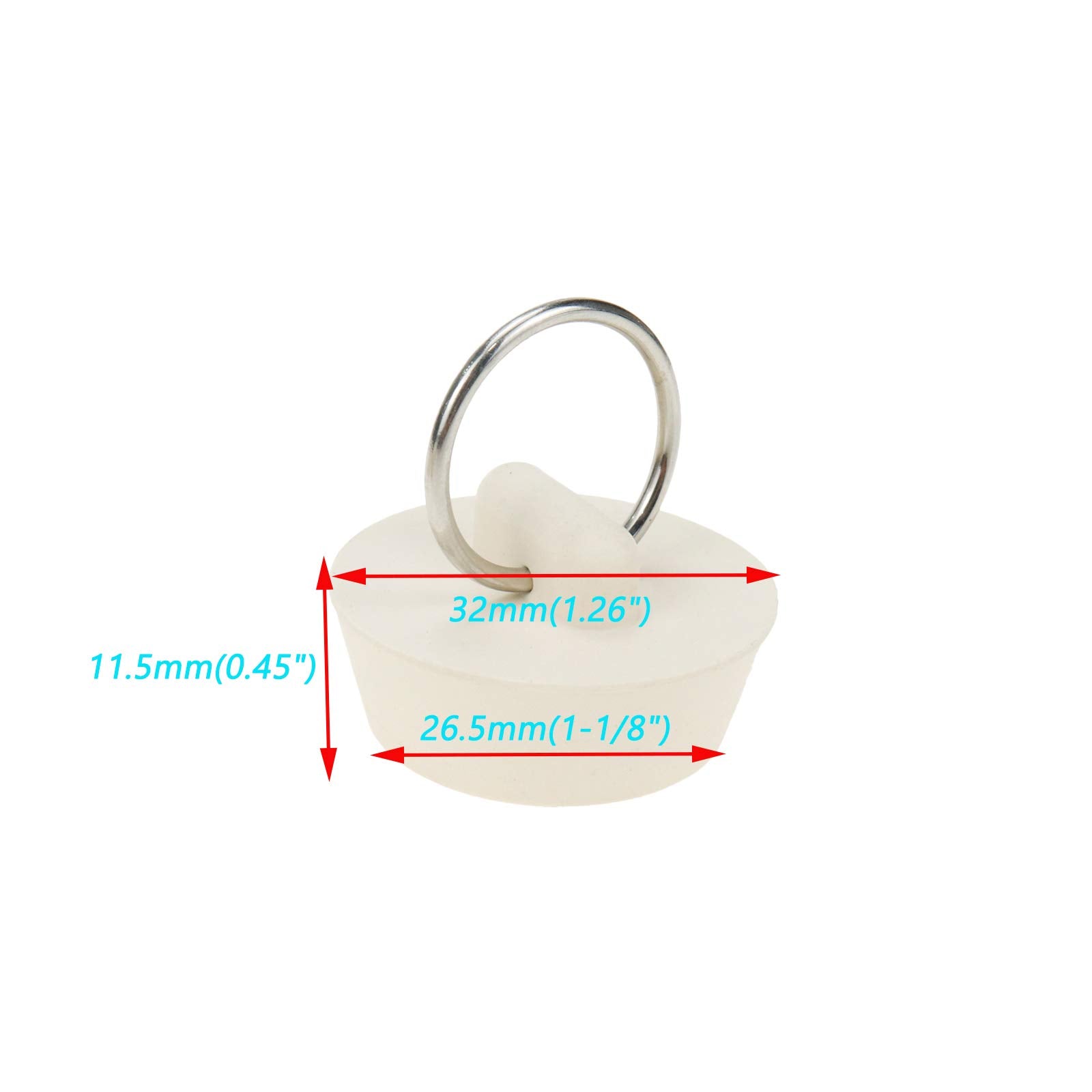 Semetall Drain Stopper 6 Pack 1-1/8'' Bath Plugs Rubber White Sink Plug with Hanging Ring for Bathtub Bathroom Kitchen