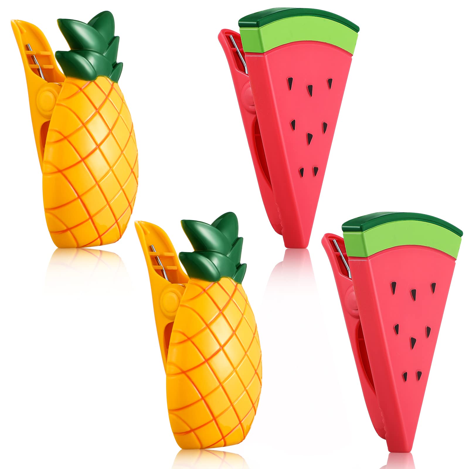 4 Pieces Beach Towel Clips Chair Holders Portable Towel Holders For Holiday Pool (Pineapple And Watermelon Style)
