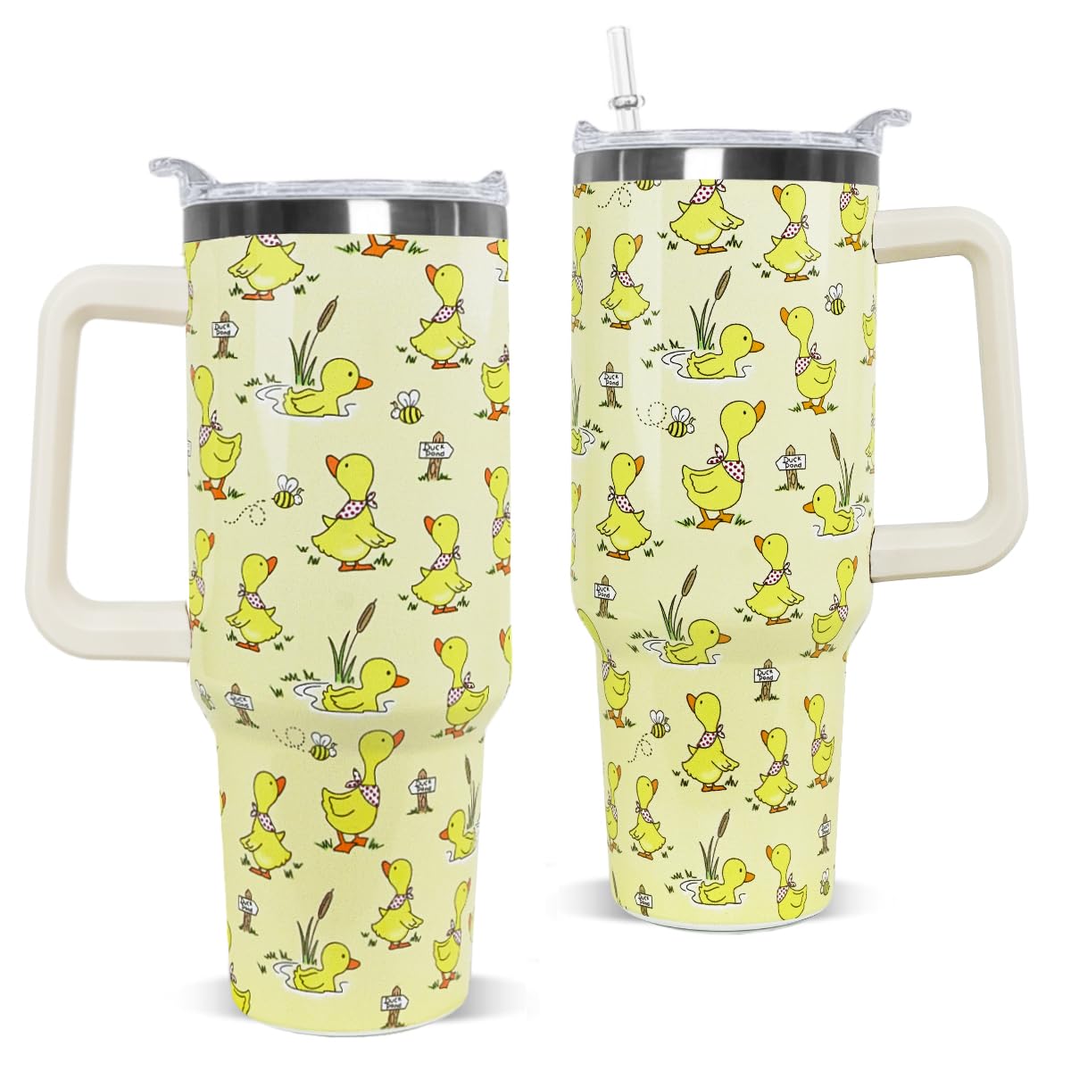 Nqhsionv Duck Tumbler with Handle and Straw 40 oz Duck Cup Cute Funny Coffee Travel Mug Stainless Steel Insulated Water Bottle D