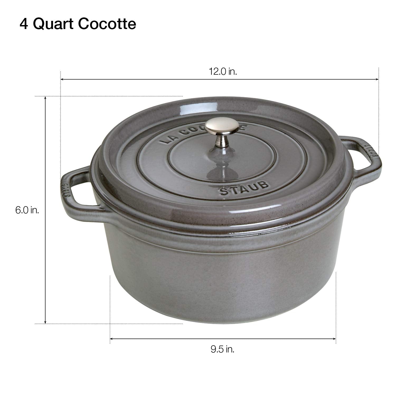 Staub Cast Iron 4-Qt Round Cocotte - Graphite Grey, Made In France