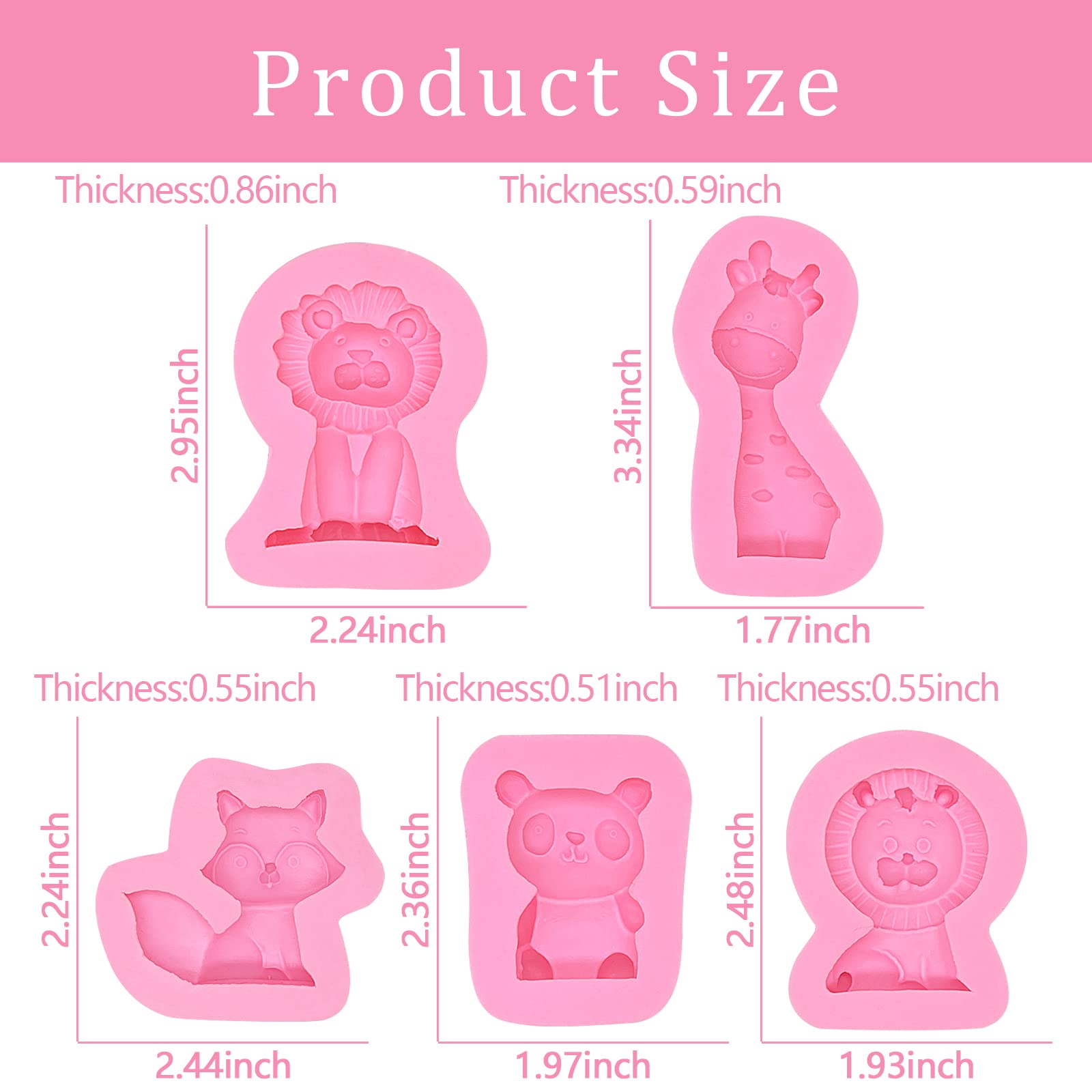 Animal Fondant Molds, Lion Rabbit Chocolate Molds, Giraffe Elephant Dinosaur Silicone Molds, Turtle Leaf Cake Decorating Molds F