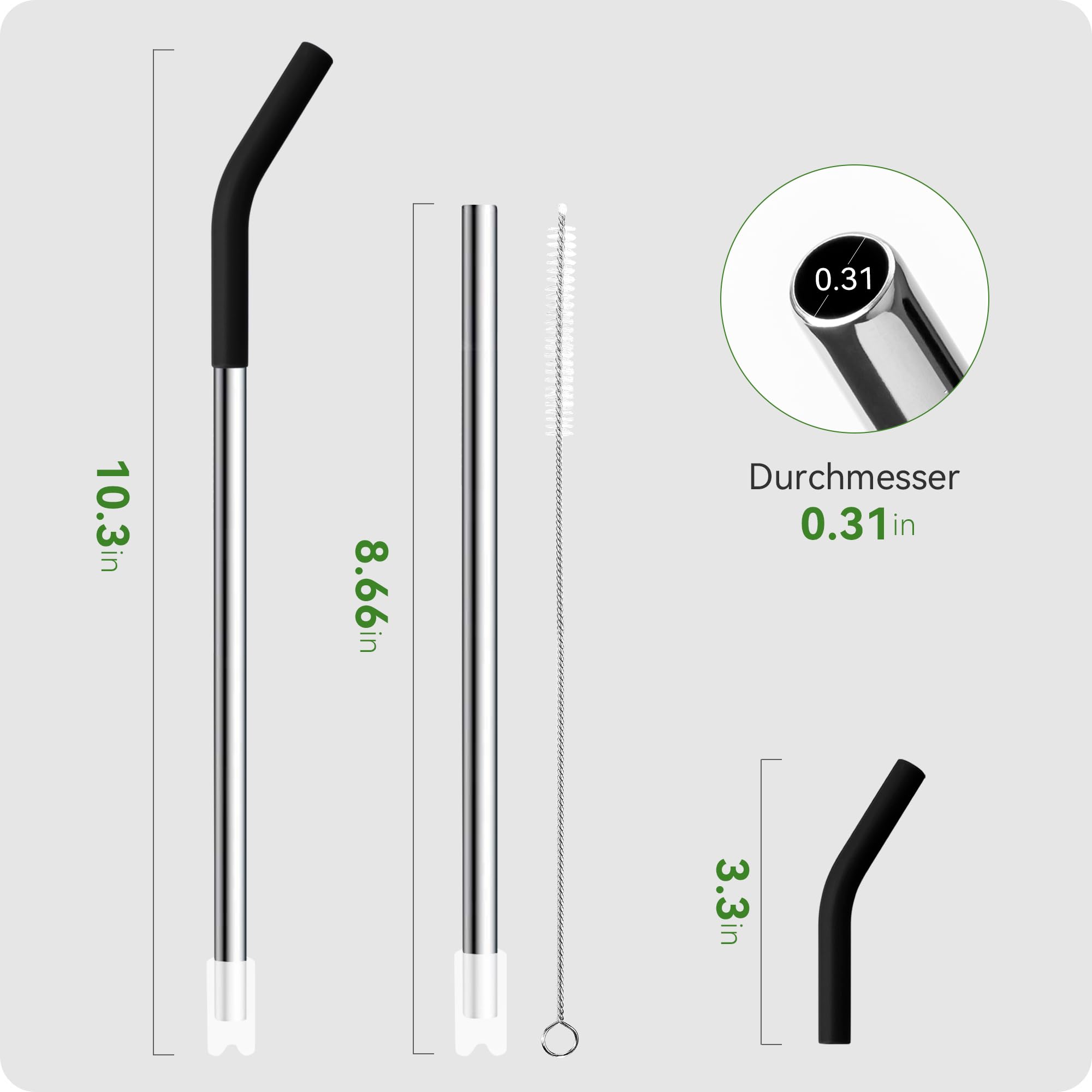 Snowfall 2 Pcs Replacement Metal Straws For Stanley 14 Oz, 20 Oz Tumbler, Stainless Steel Straws With Silicone Tip For 20 Oz Tum