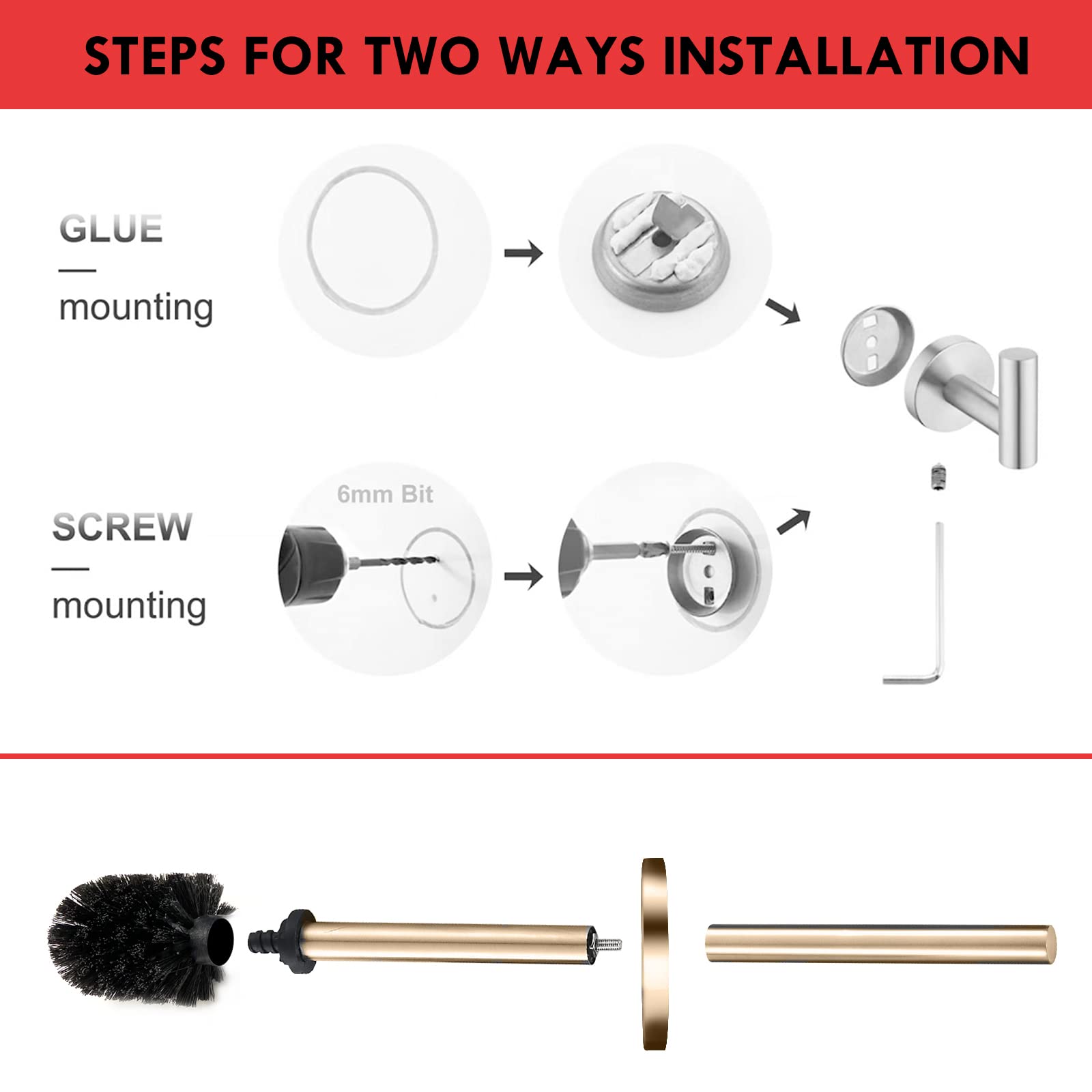 Tinyrow Toilet Brush With Holder For Bathroom Toilet Bowl Brush Holder Toilet Bowl Cleaner Brush Wall Mounted Toilet Brush Brush